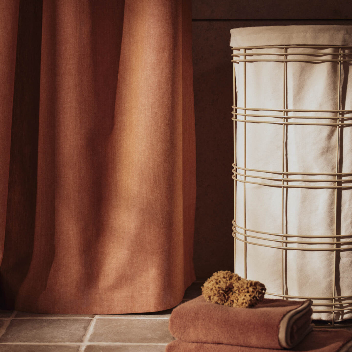 Ferm Living Chambray Shower Curtain Organic Cotton Brown Clay