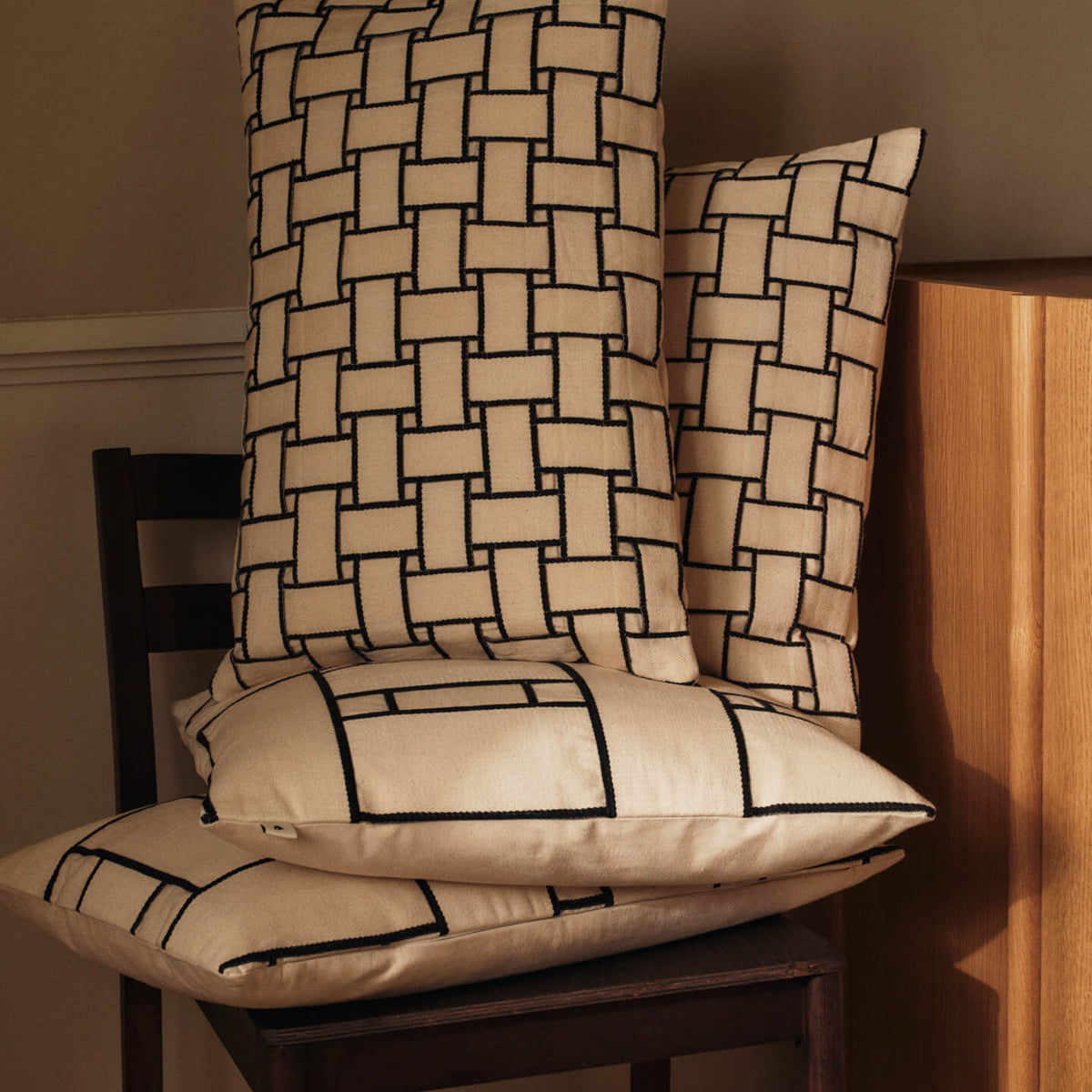 Ferm Living Lattice Cushion Rectangular Organic Cotton Off-White/Black