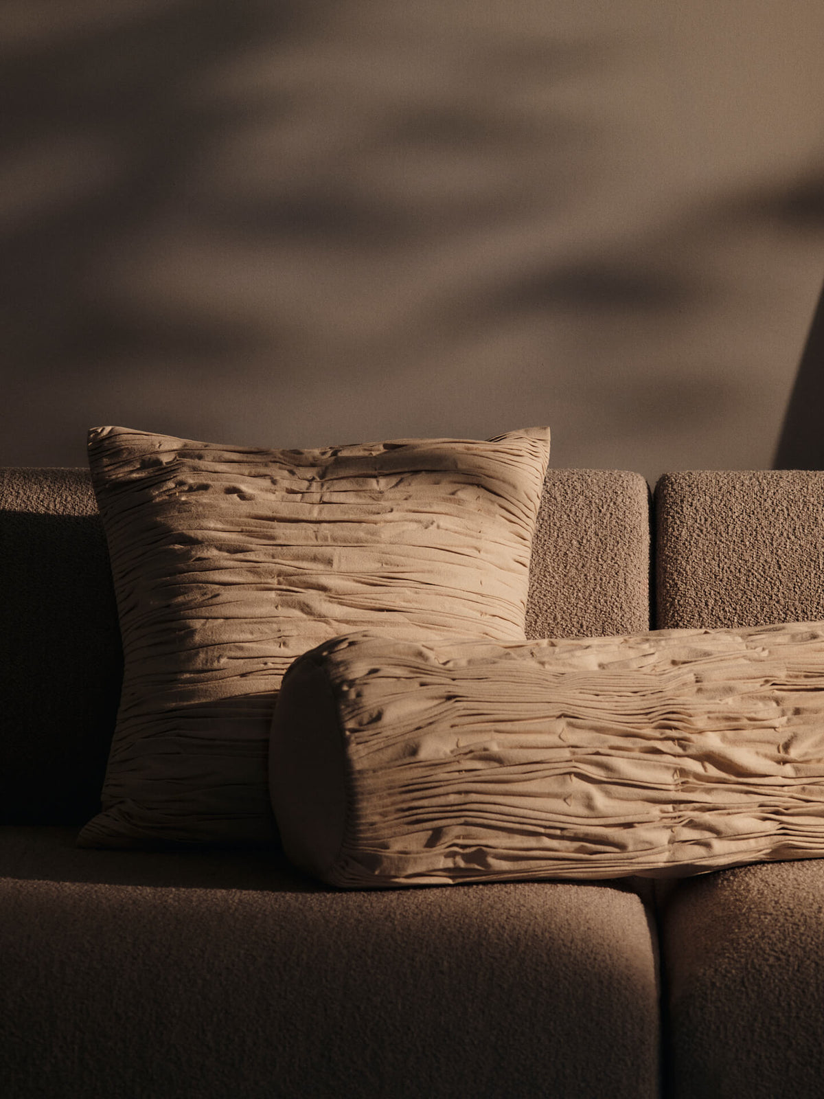 Ferm Living Falda Smocked Bolster Cushion Organic Cotton Undyed