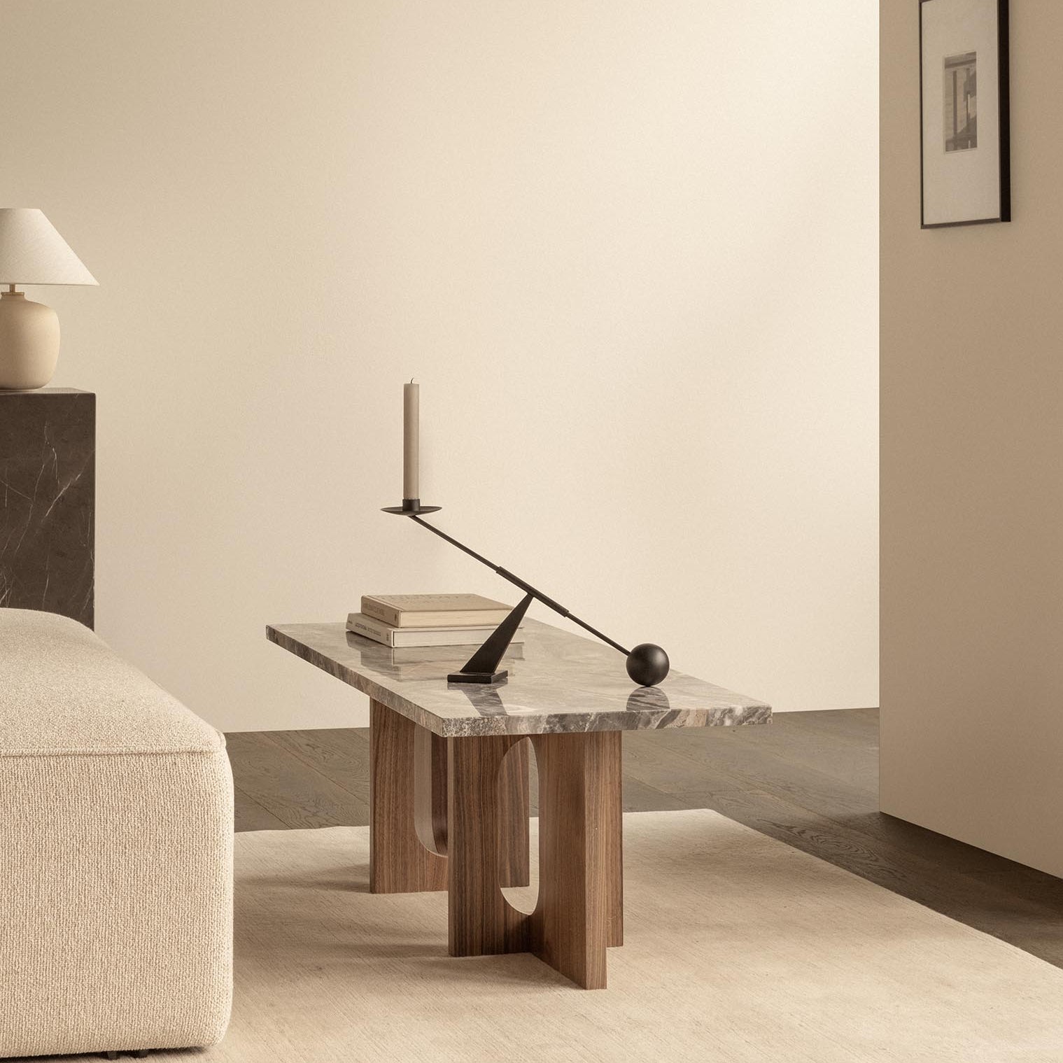 Audo Androgyne Lounge Table Natural Oak Grey Galaxy marble