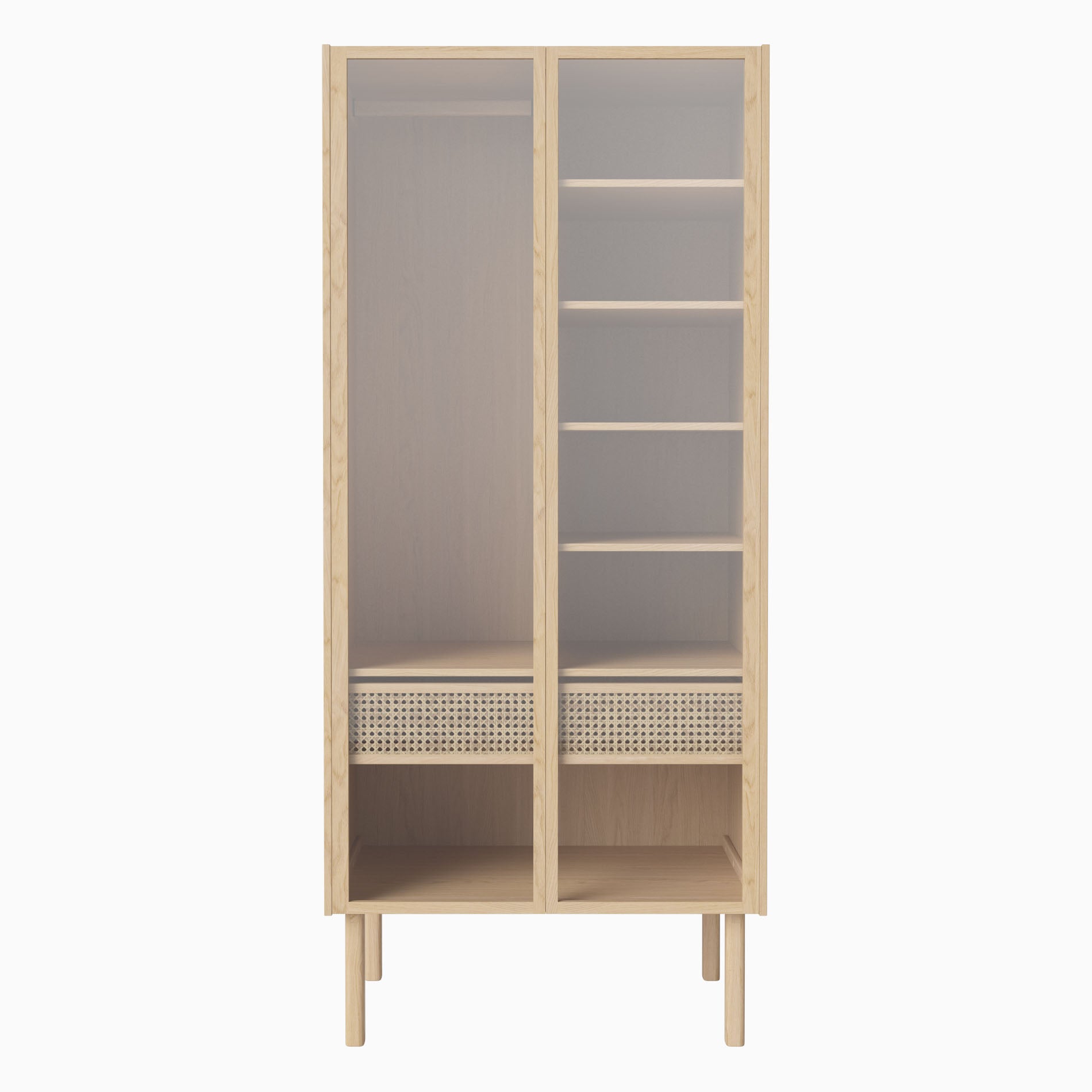 Bolia Cana Wardrobe 207cm Glass Doors White Oiled Oak with Shelves