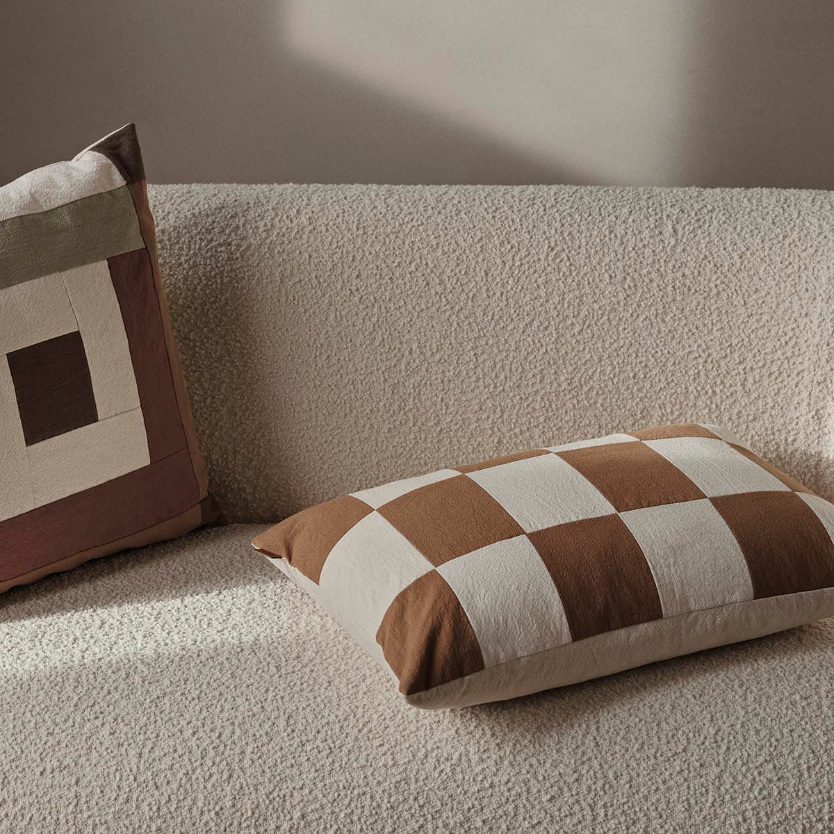 Ferm Living Border Patchwork Cushion - Dark Sage/Brown