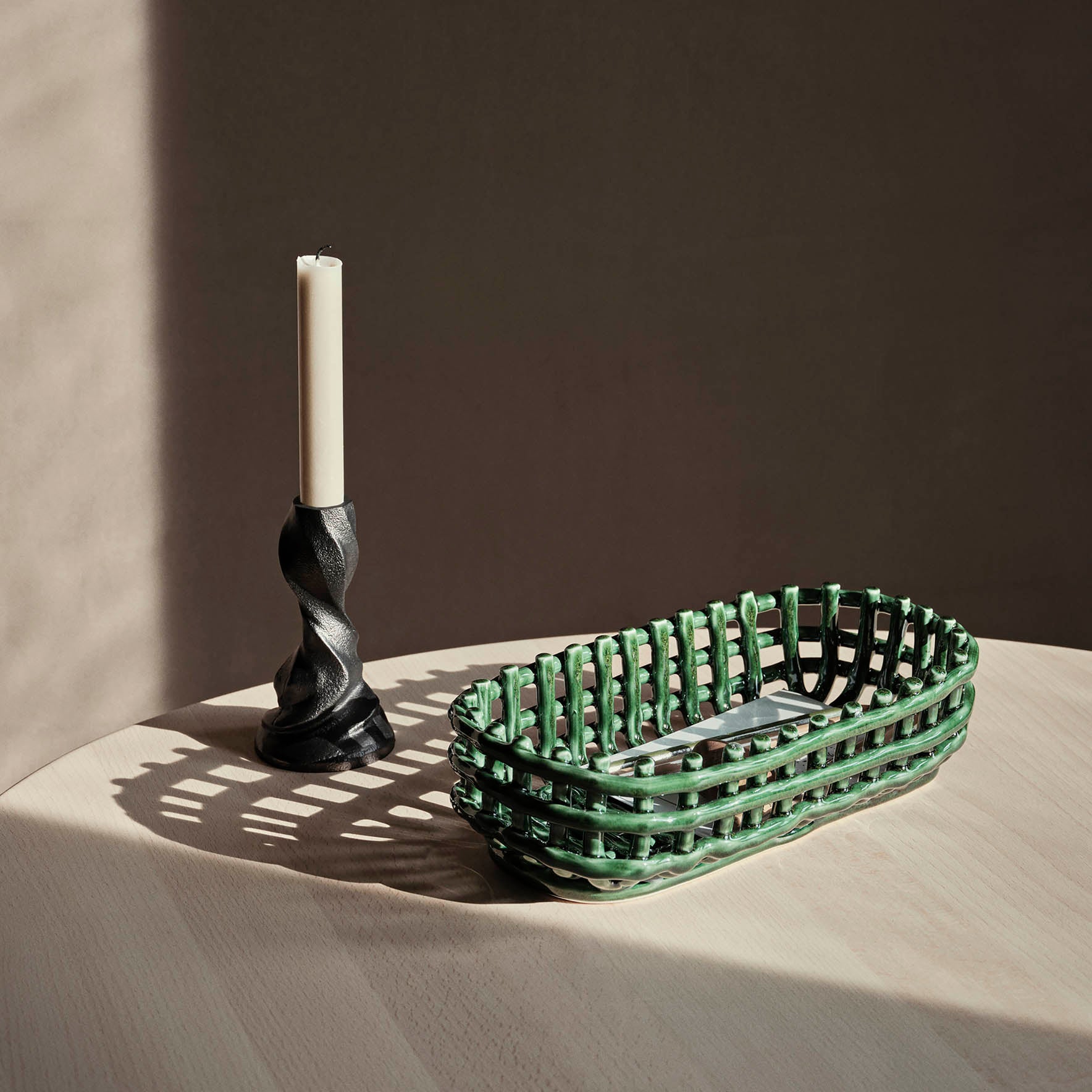 Ferm Living Ceramic Basket Oval - Emerald Green
