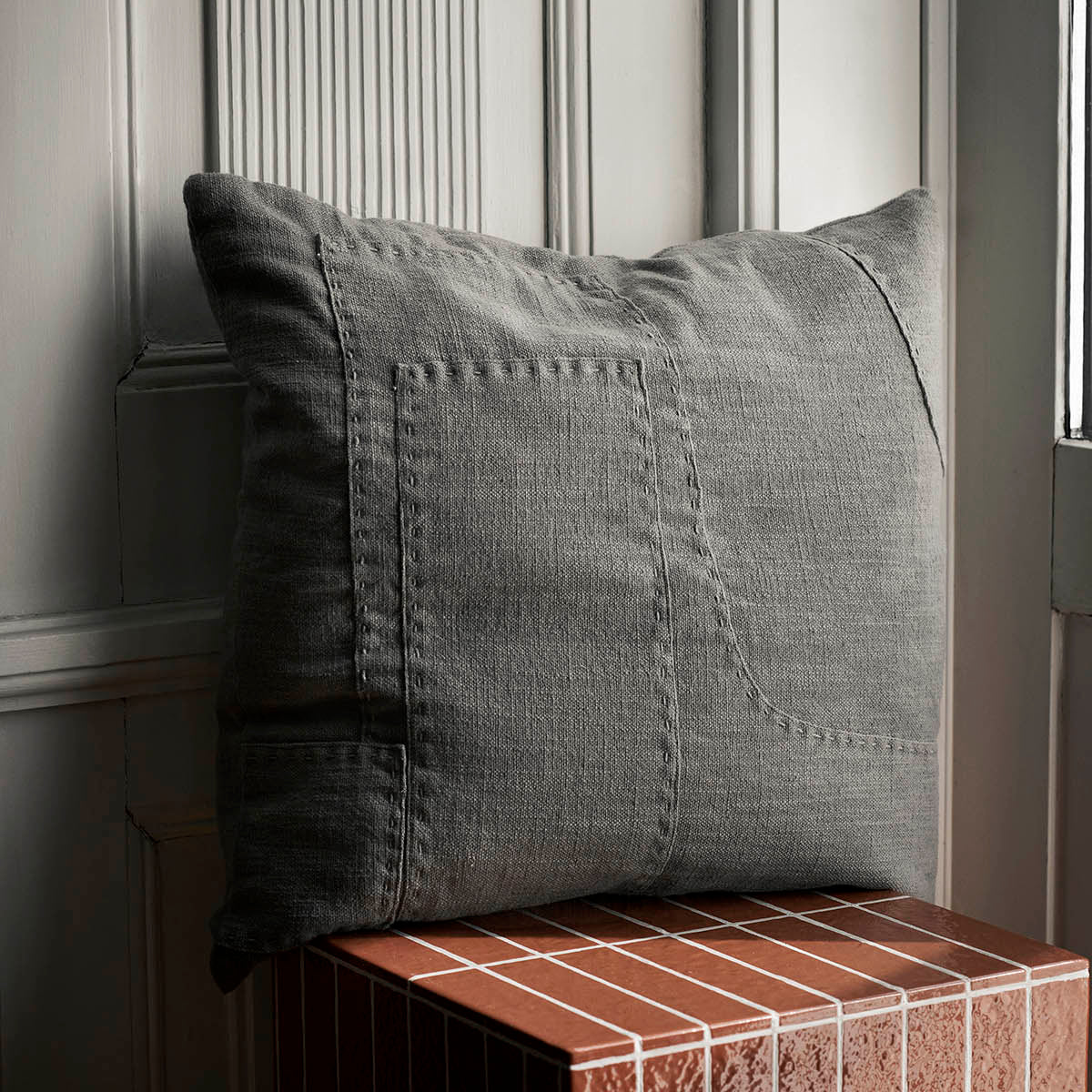 Ferm Living Darn Cushion Blue Grey