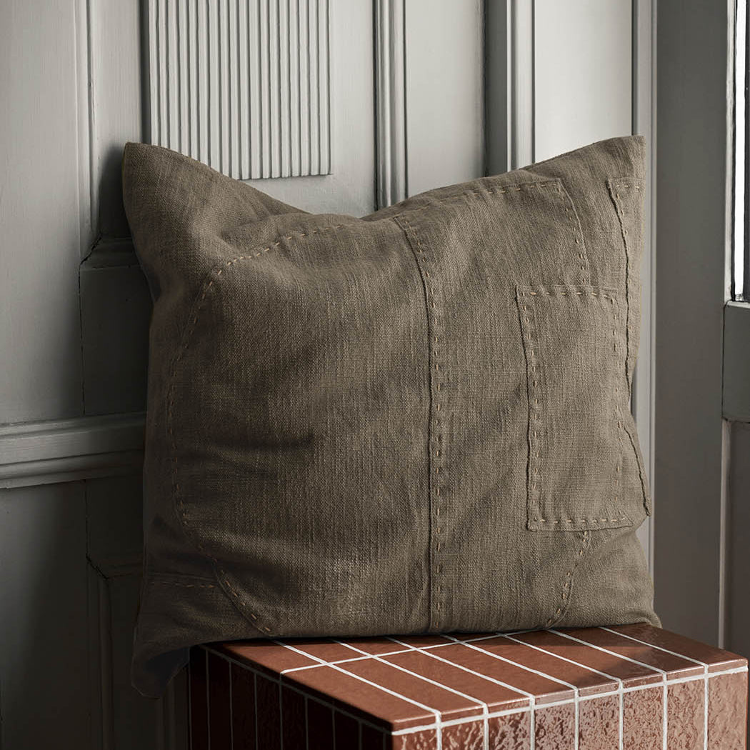 Ferm Living Darn Cushion Dark Taupe