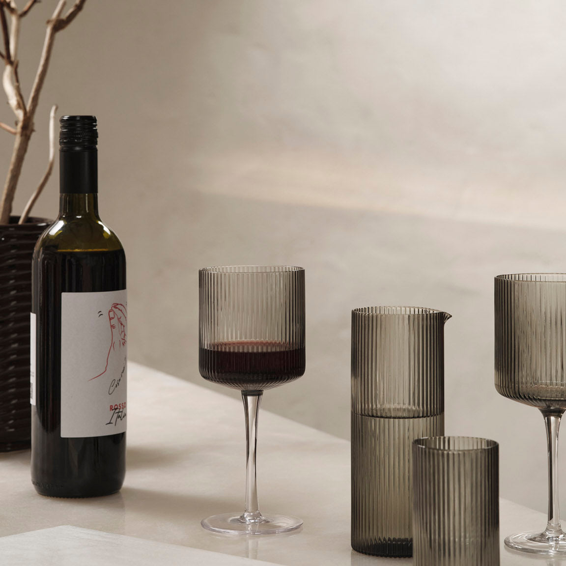 Ferm Living Ripple Red Wine Glasses Smoked Grey