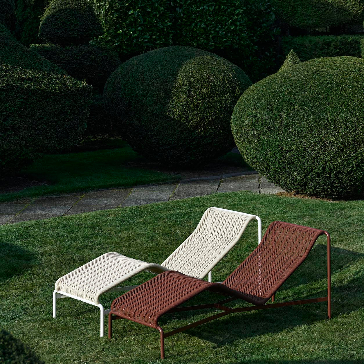 HAY Palissade Cord Chaise Longue Cream White and Iron Red