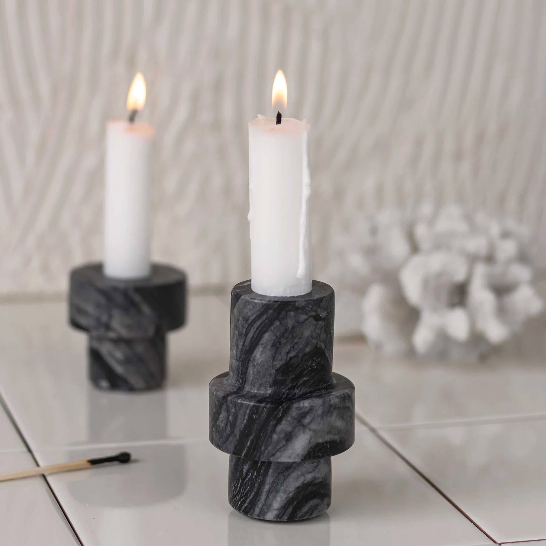 Mette Ditmer Marble Candleholder, Large Black Grey