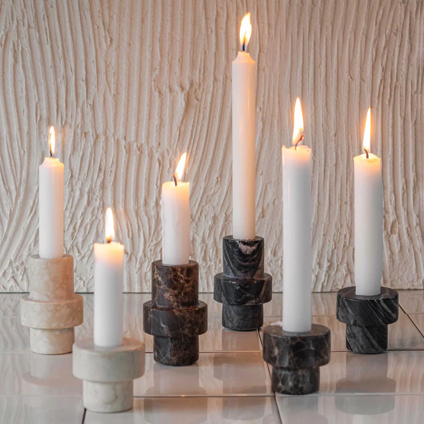 Mette Ditmer Marble Candleholder, Large Black Grey