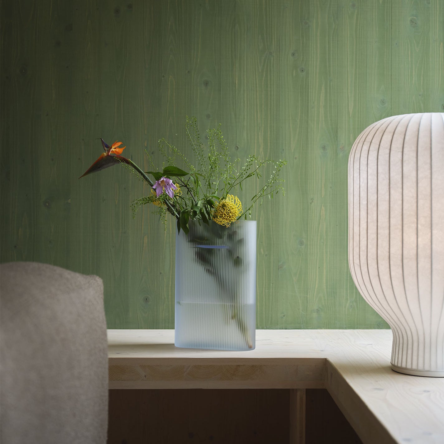 Muuto Ridge Vase H35 - Light Blue Frosted Glass