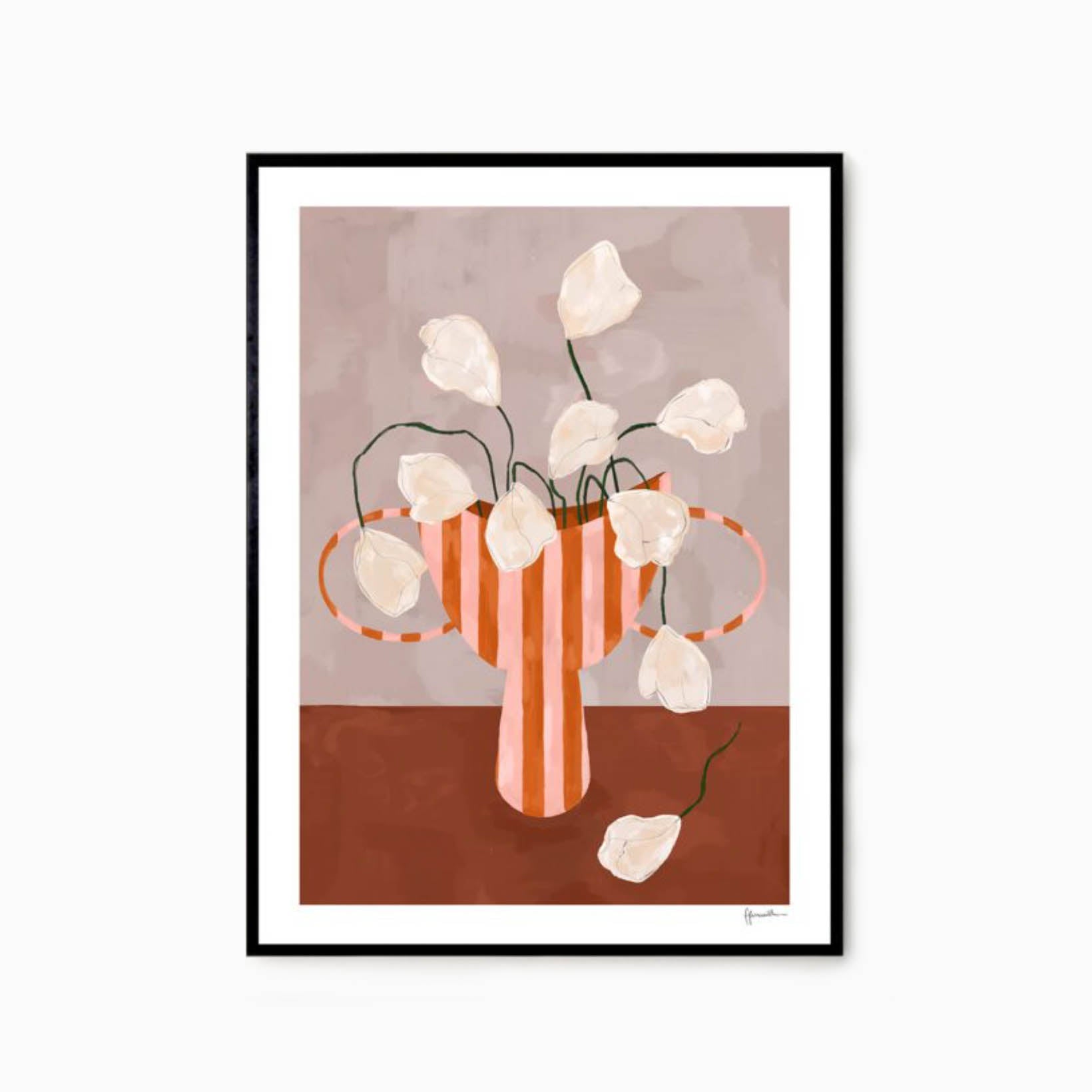 Frankie Penwill - White Flowers in Striped Vase