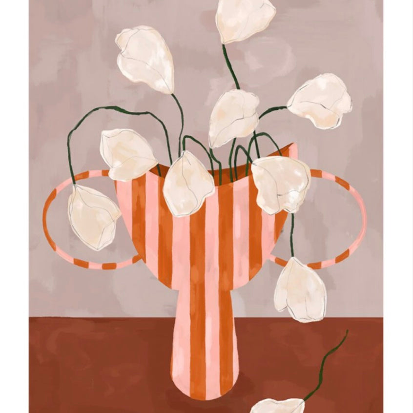 Frankie Penwill - White Flowers in Striped Vase