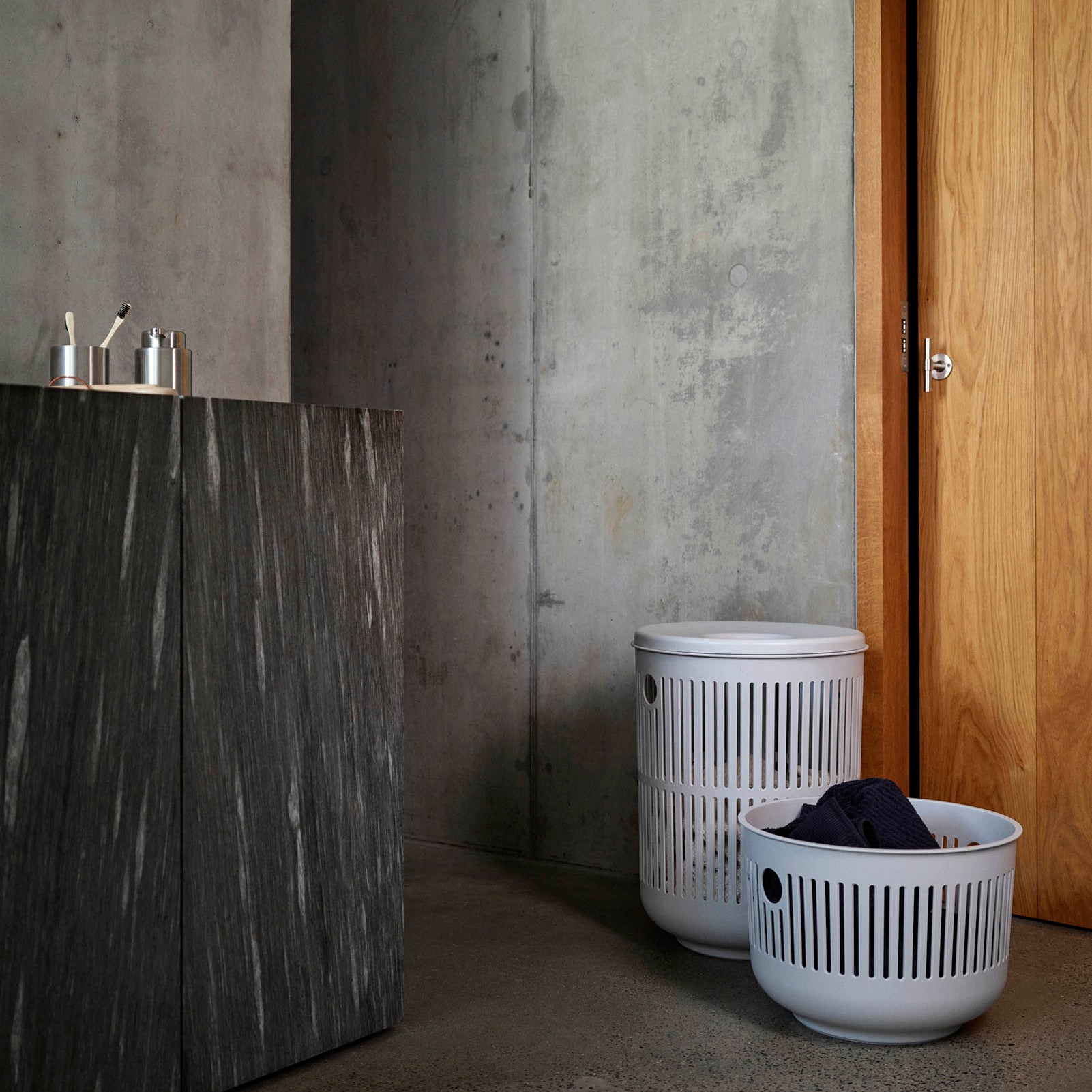 Zone Ume Laundry Basket with Lid 60L - Soft Grey