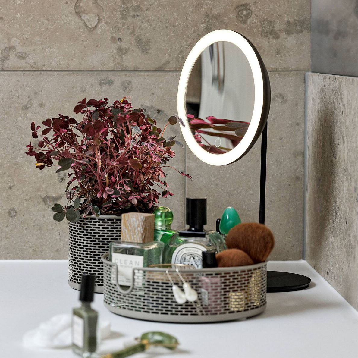 Zone Table Mirror with Magnification and Light - Black