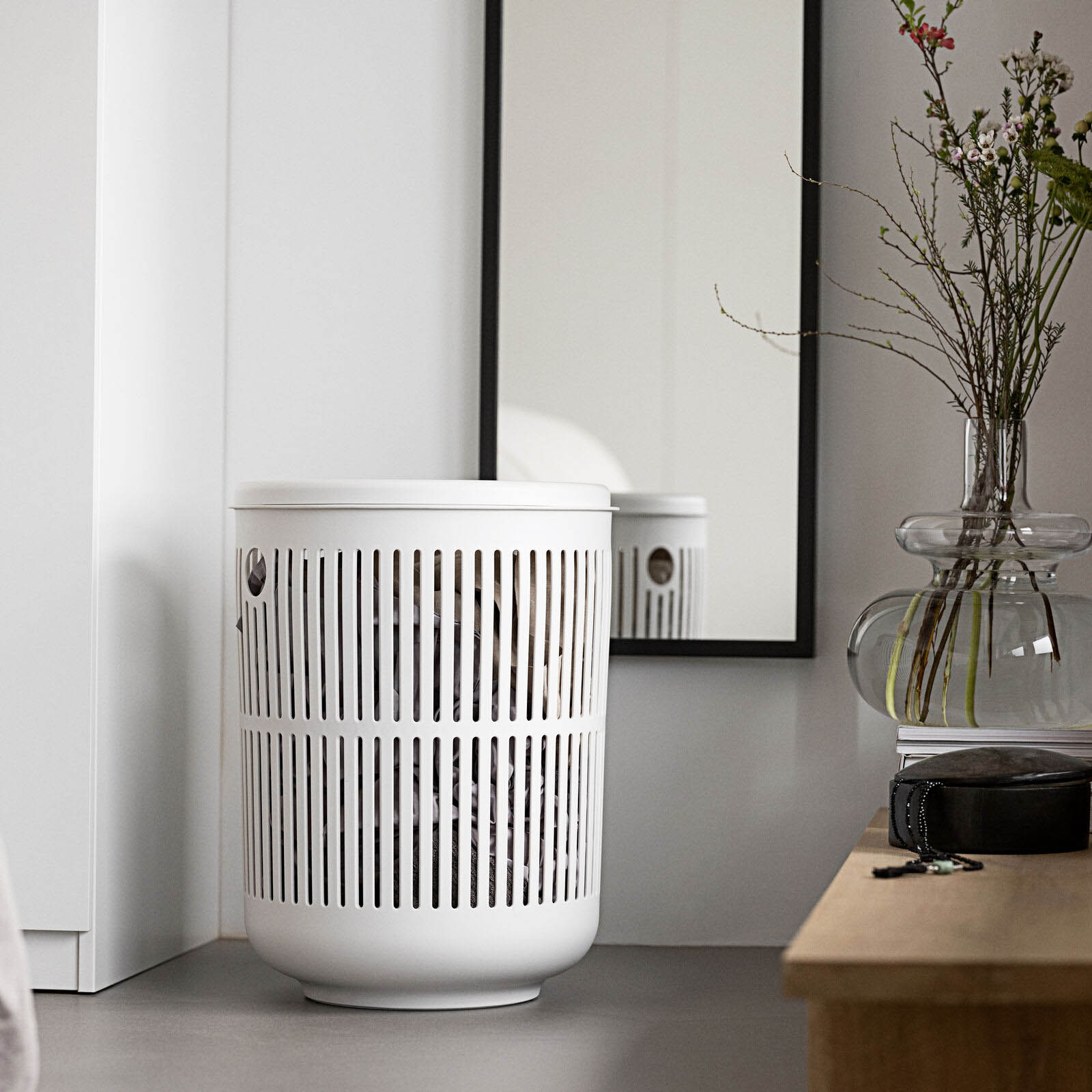Zone Ume Laundry Basket with Lid 60L - White