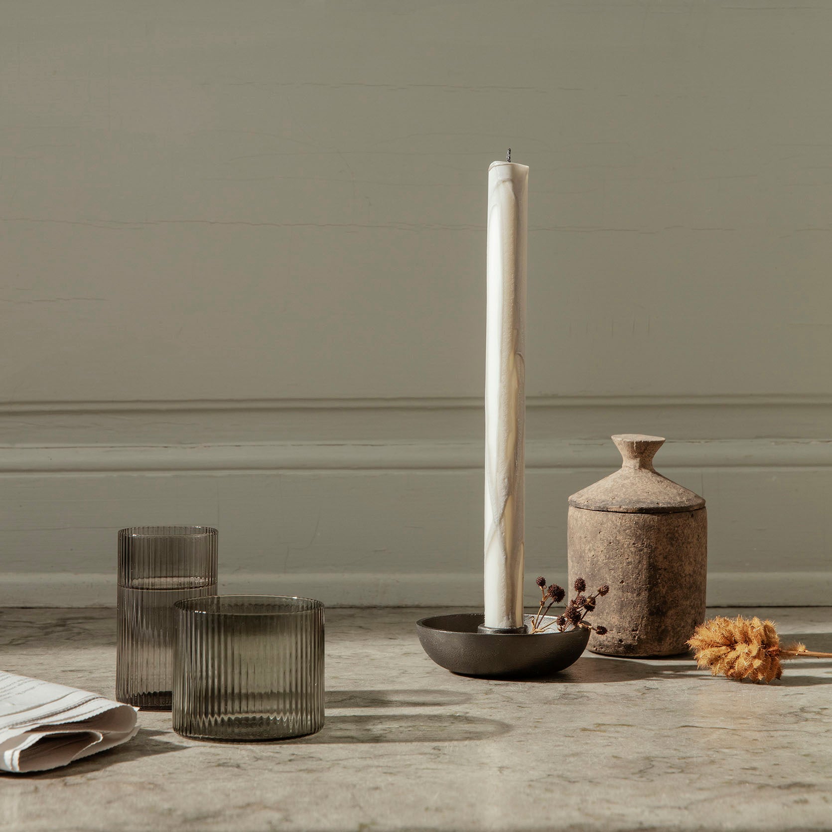Ferm Living Bowl Candle Holder Single Blackened Aluminium