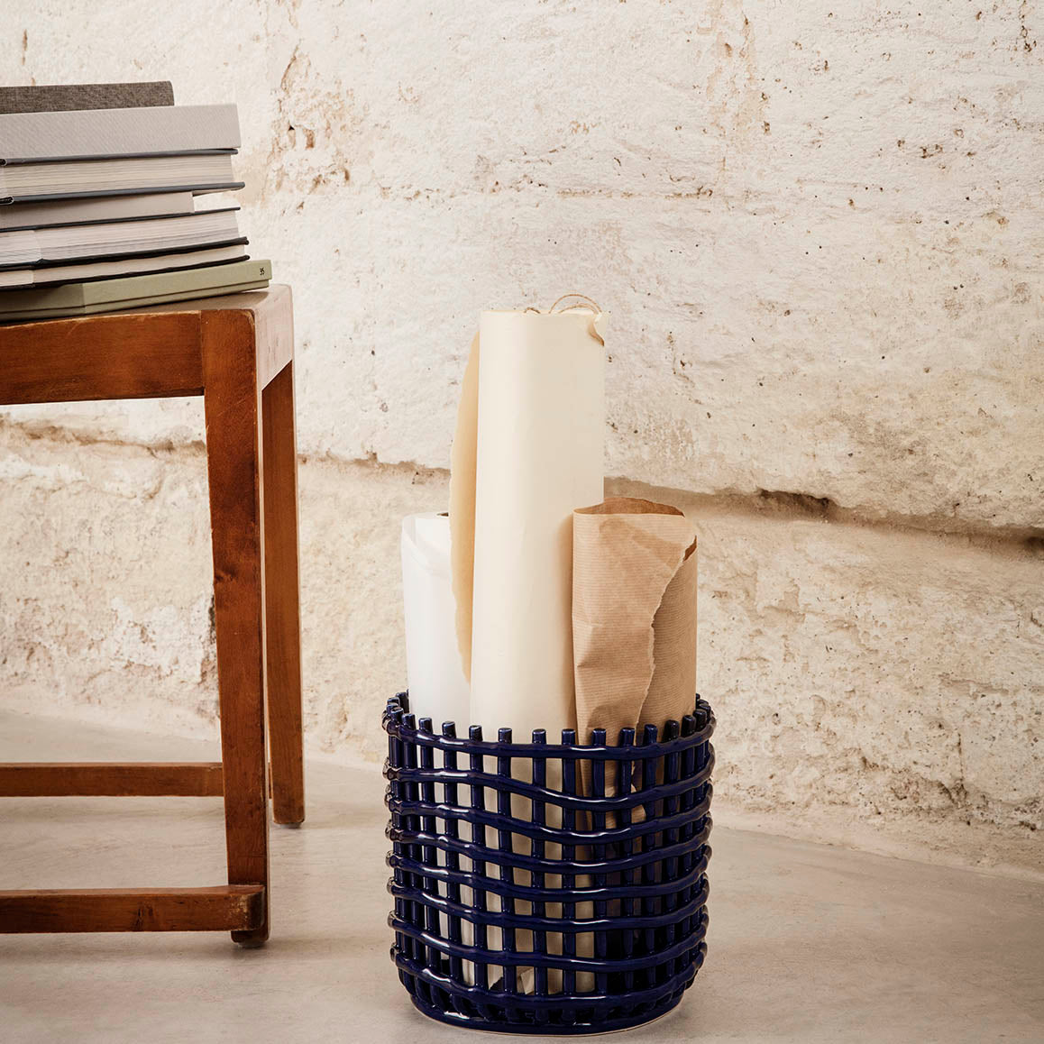 Ferm Living Ceramic Basket Large Blue
