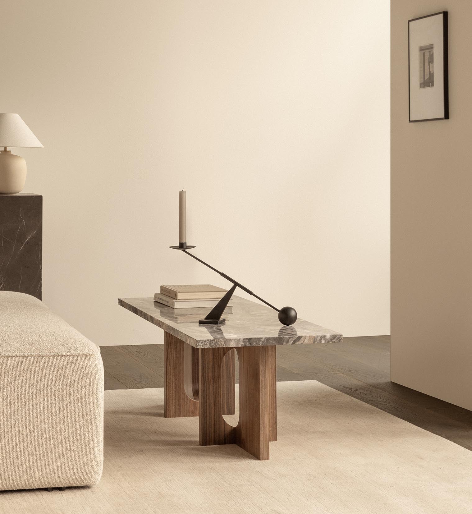 Audo Androgyne Lounge Table Natural Oak Grey Galaxy marble