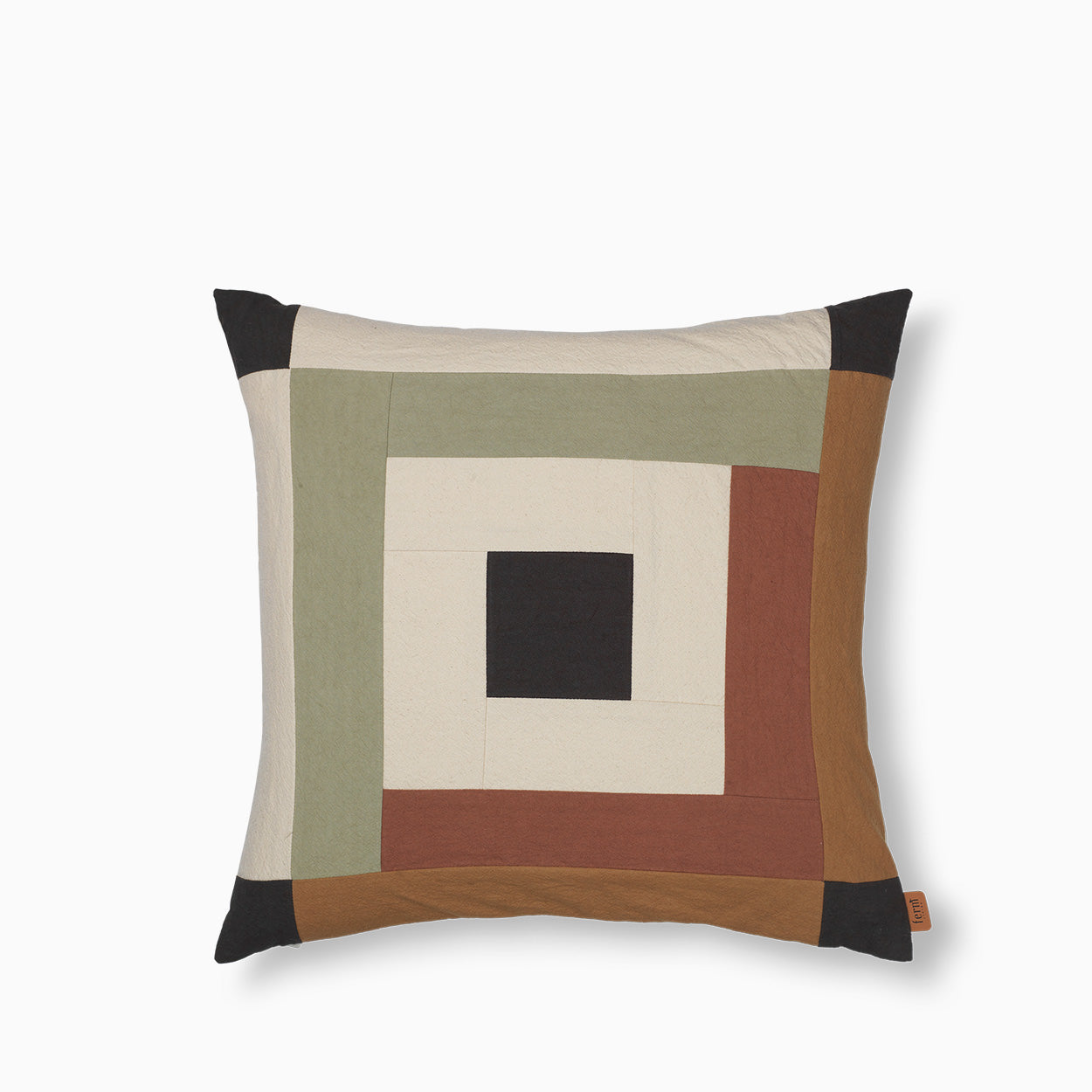 Ferm Living Border Patchwork Cushion - Dark Sage/Brown