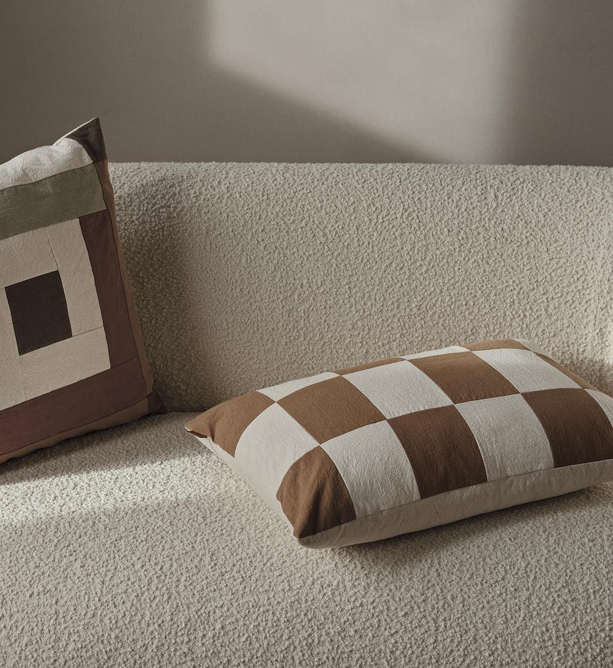 Ferm Living Border Patchwork Cushion - Dark Sage/Brown