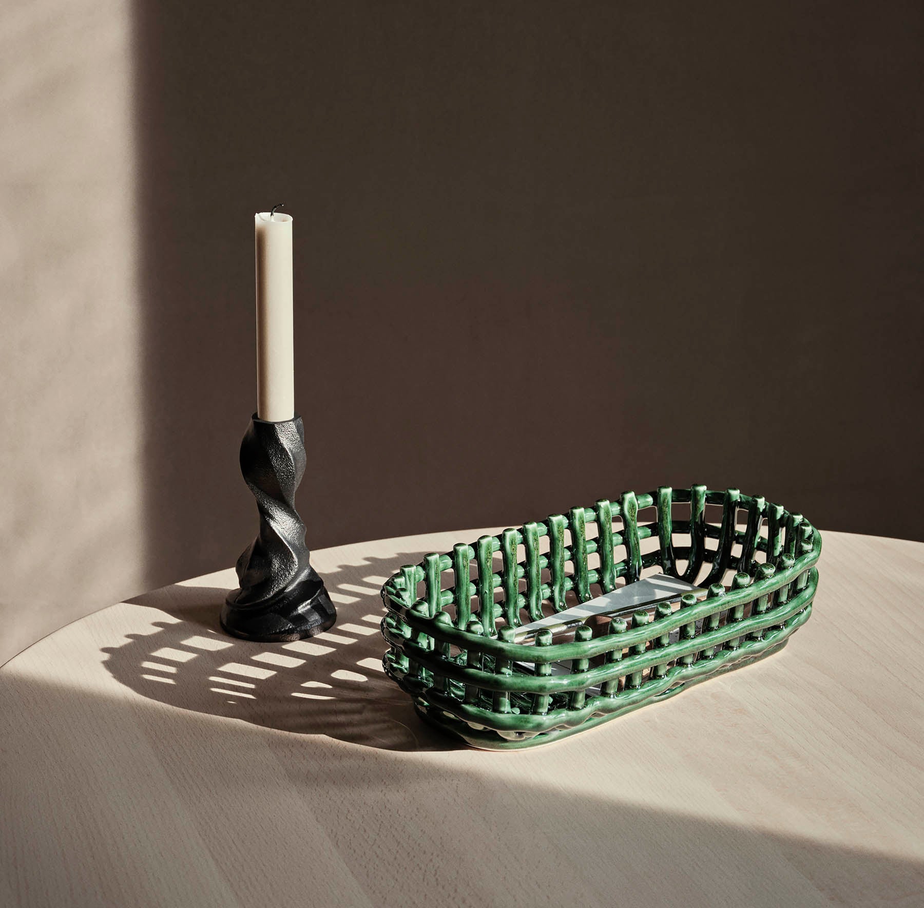 Ferm Living Ceramic Basket Oval - Emerald Green