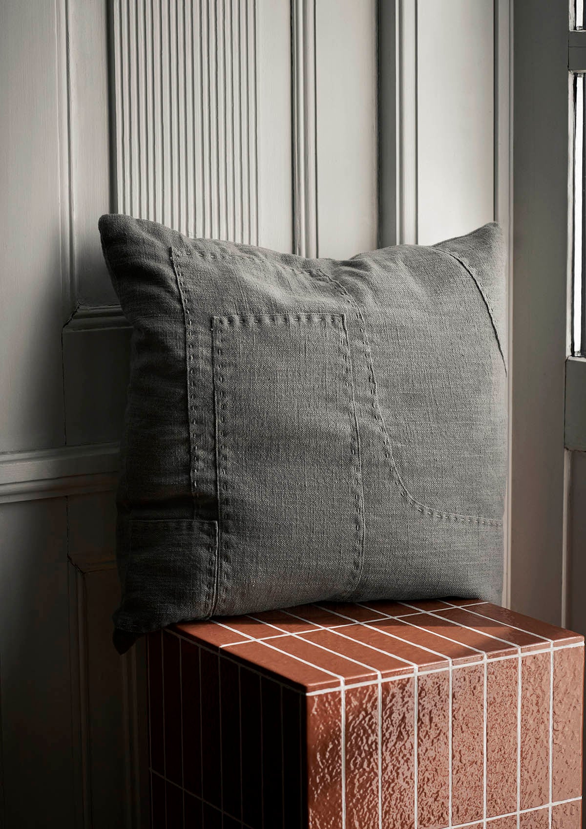 Ferm Living Darn Cushion Blue Grey