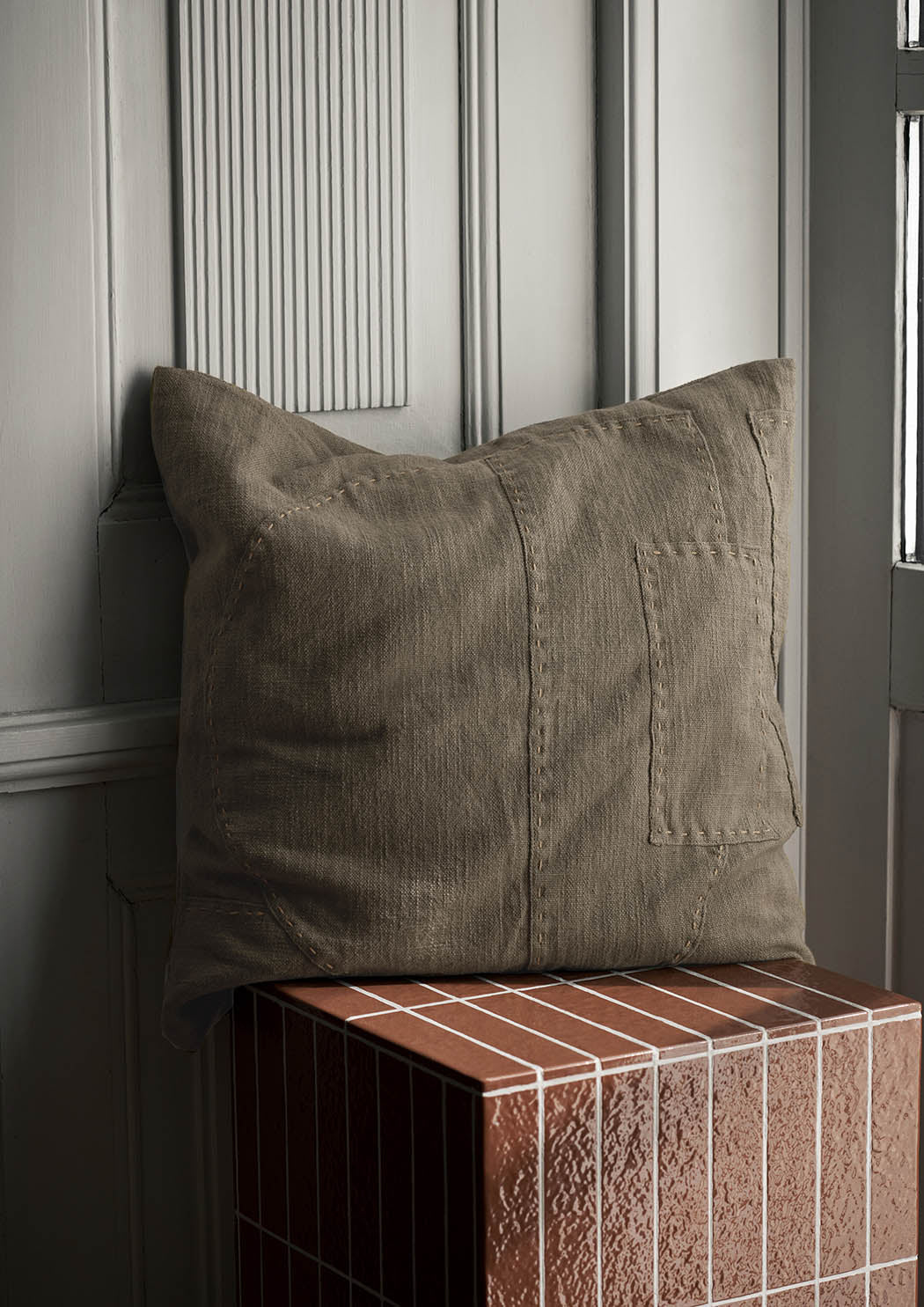 Ferm Living Darn Cushion Dark Taupe