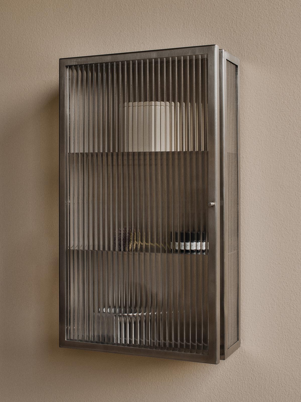 Haze Wall Cabinet - Reeded Glass - Brushed Stainless Steel