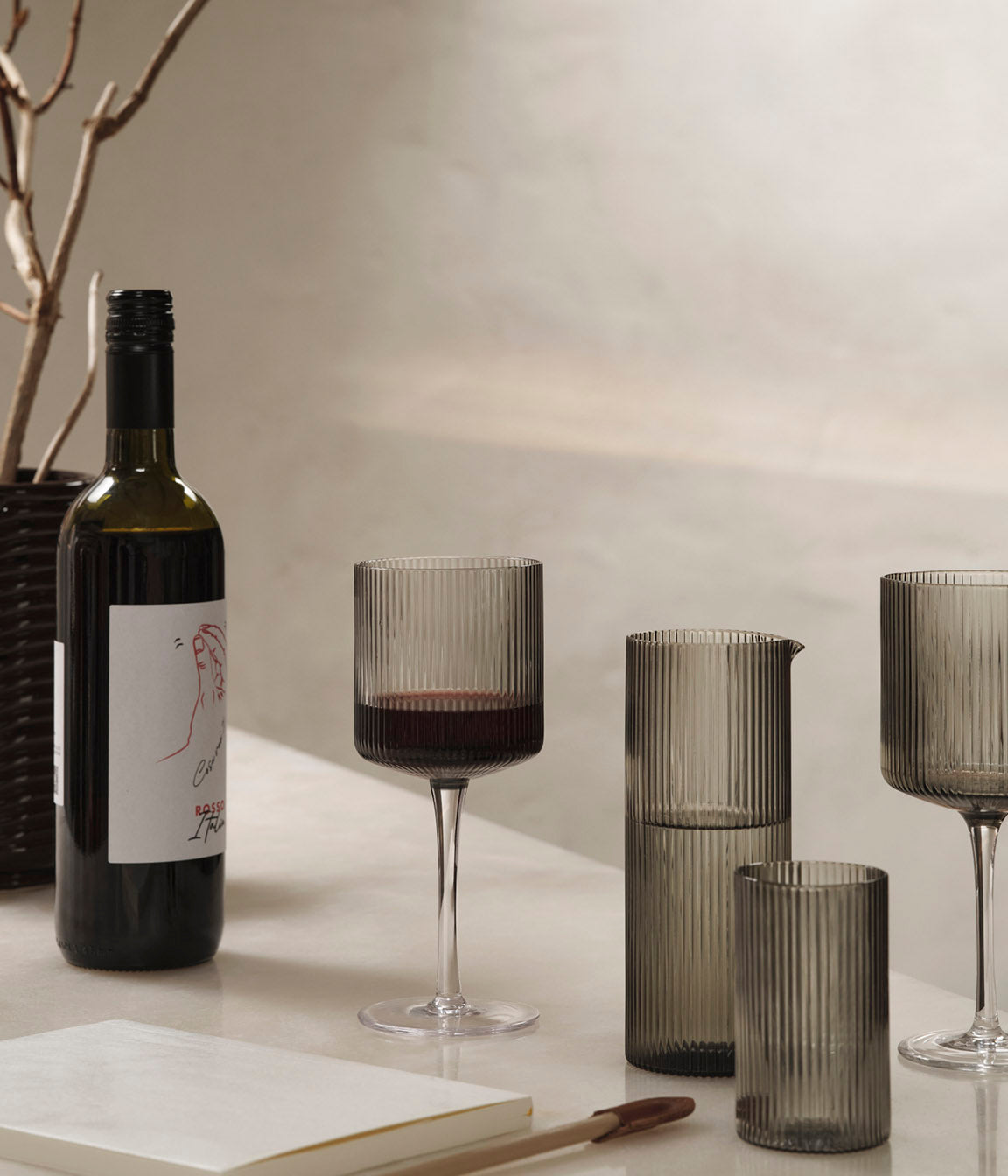 Ferm Living Ripple Red Wine Glasses Smoked Grey