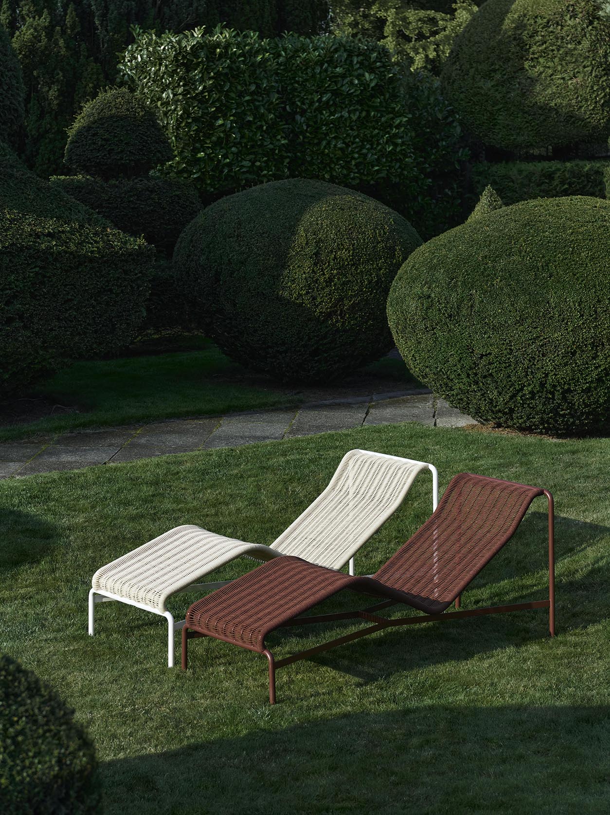 HAY Palissade Cord Chaise Longue Cream White and Iron Red
