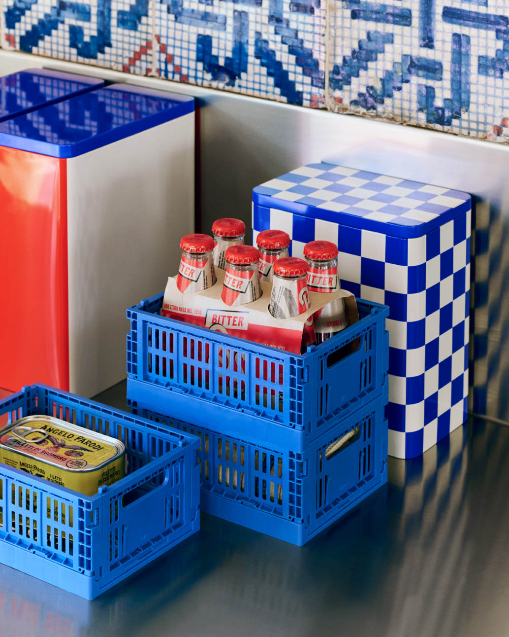 HAY Tin Container Large - Blue & Off-white