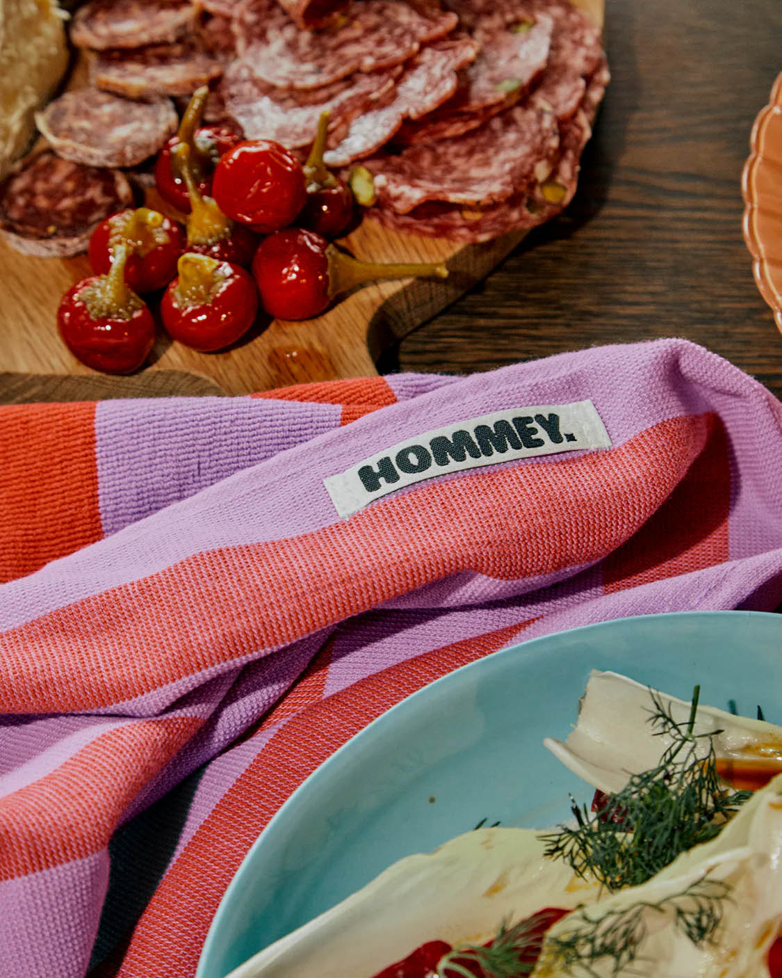 Hommey Tea Towel - Grapefruit Stripes