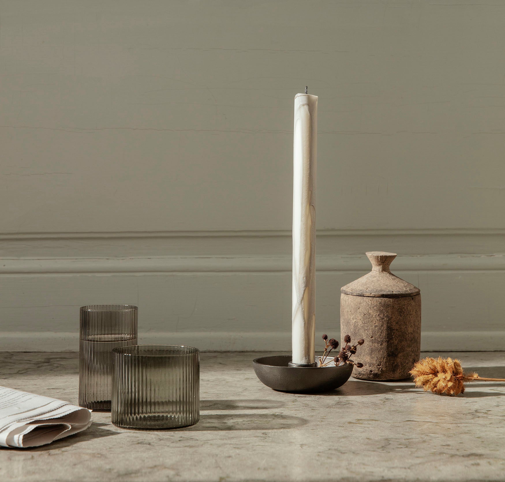 Ferm Living Bowl Candle Holder Single Blackened Aluminium