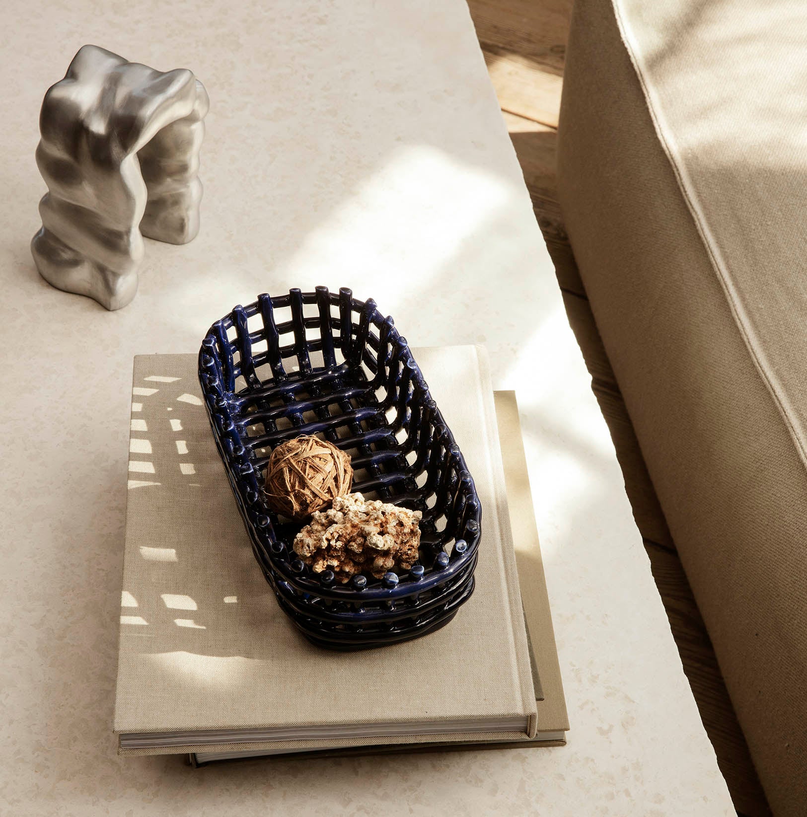 Ferm Living Ceramic Basket Oval Blue