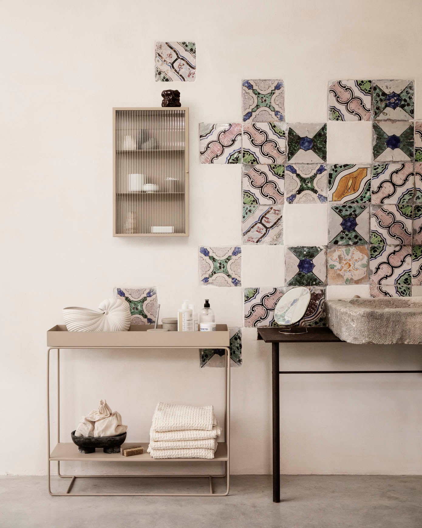 Ferm Living Haze Wall Cabinet Reeded Glass Cashmere