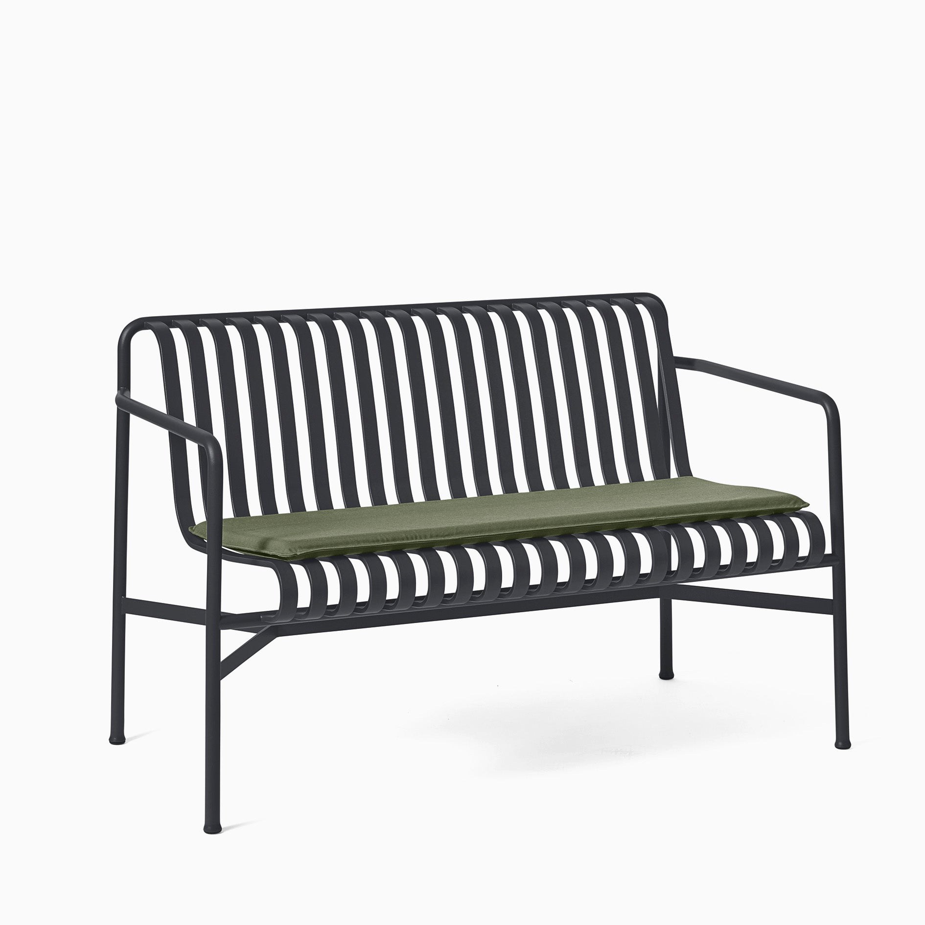 HAY Palissade Dining Bench Anthracite with Olive Cushion