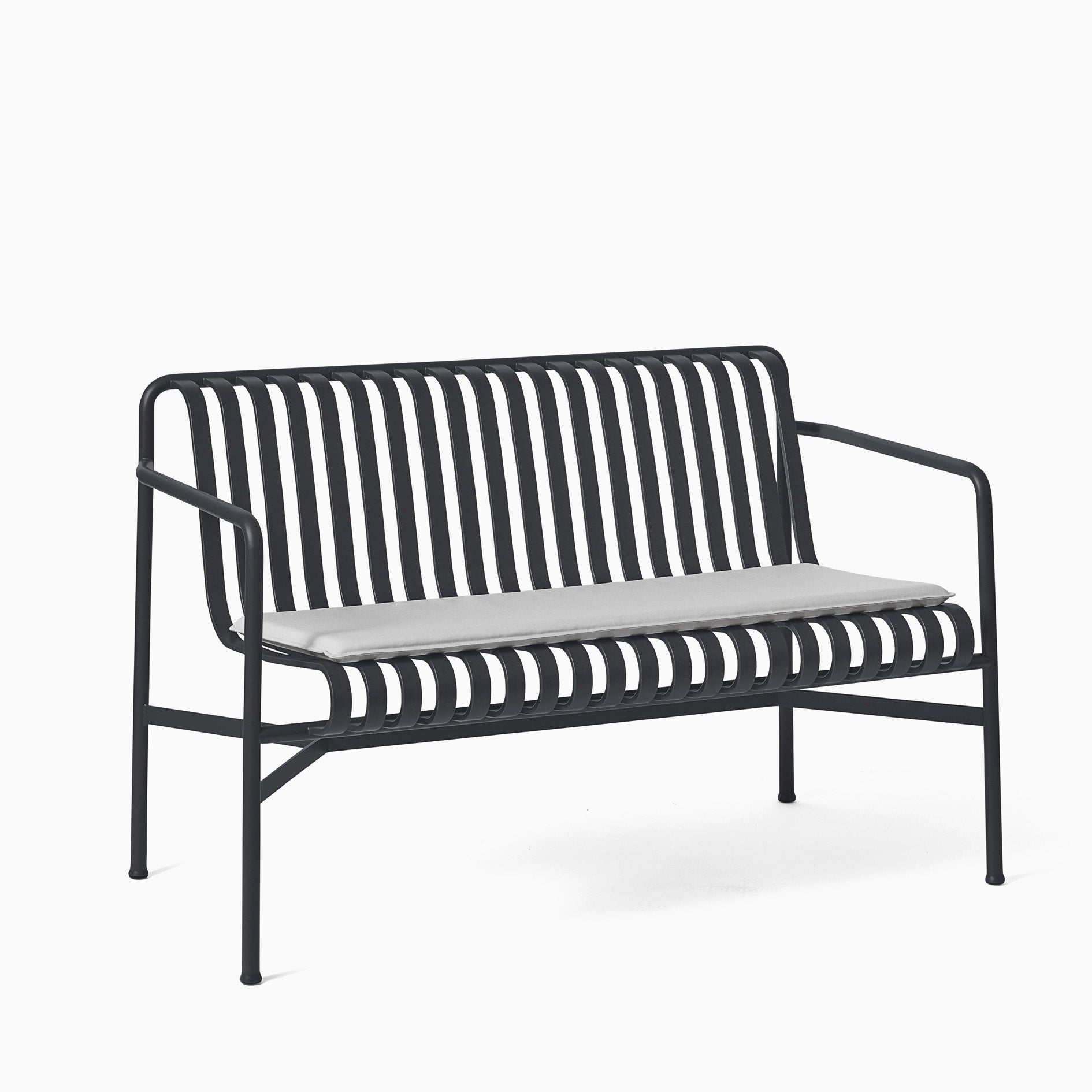 HAY Palissade Dining Bench Anthracite with Sky Grey Cushion