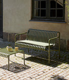 HAY Palissade Dining Bench Olive with Olive Cushion