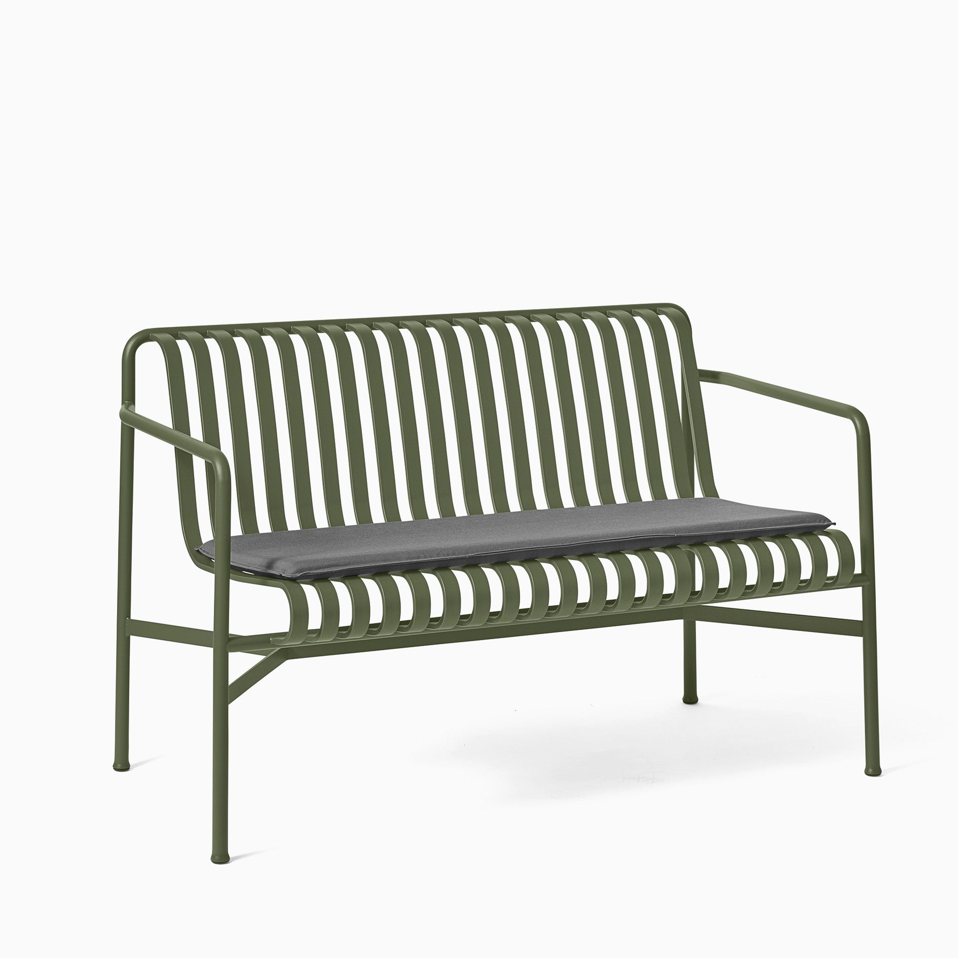 HAY Palissade Dining Bench Olive with Anthracite Cushion