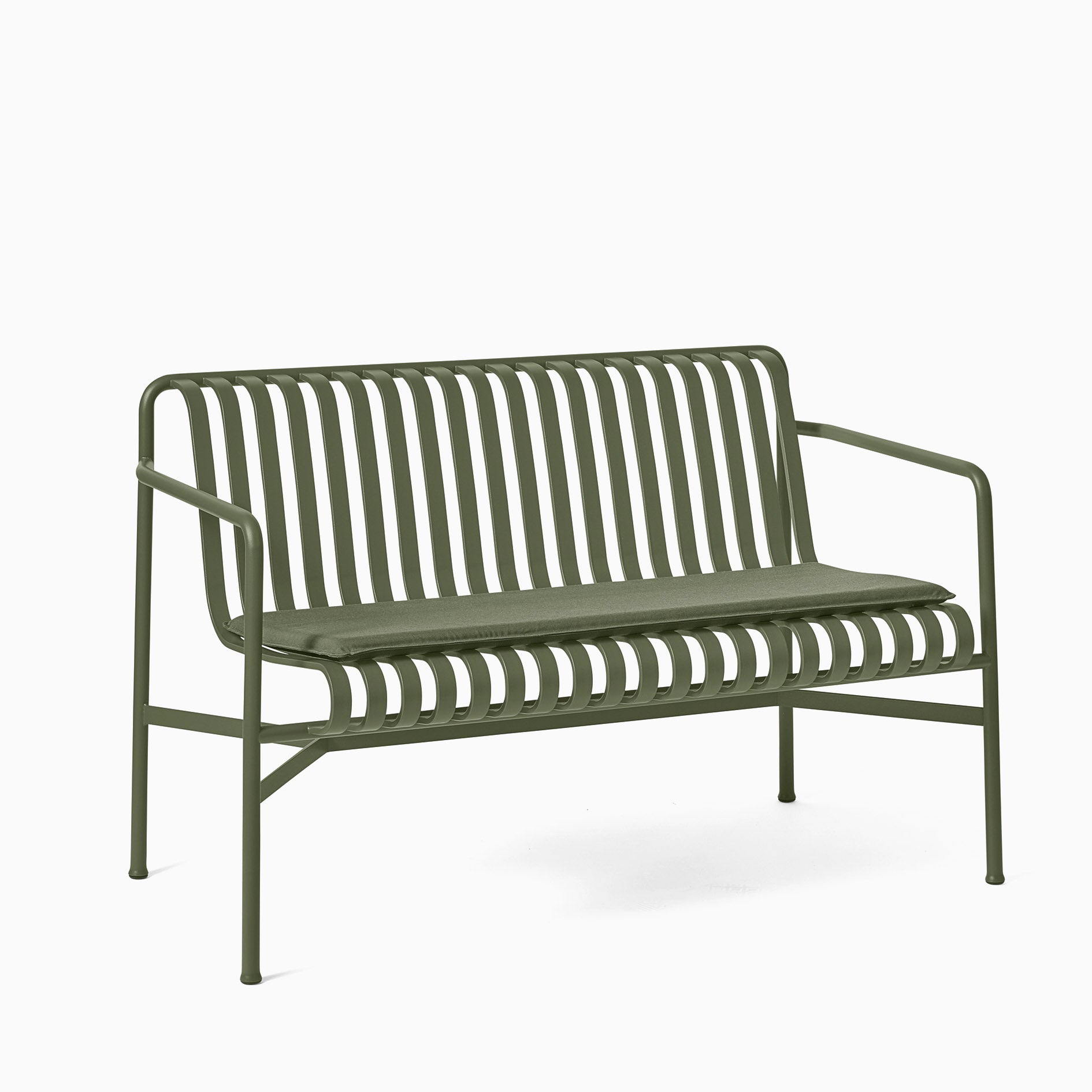HAY Palissade Dining Bench Olive with Olive Cushion