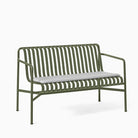 HAY Palissade Dining Bench Olive with Sky Grey Cushion