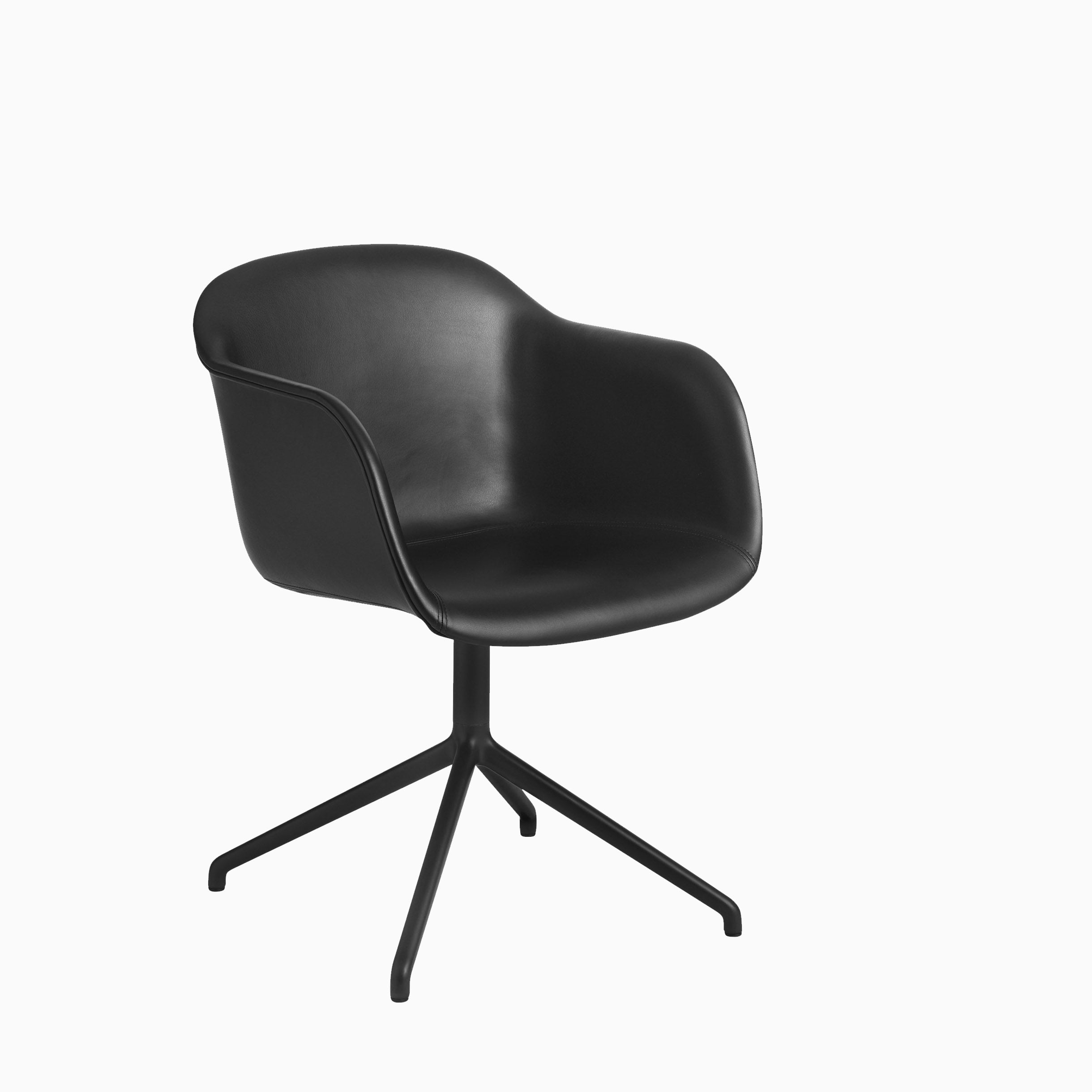 Muuto Fiber Armchair Swivel Base Black Refined Leather