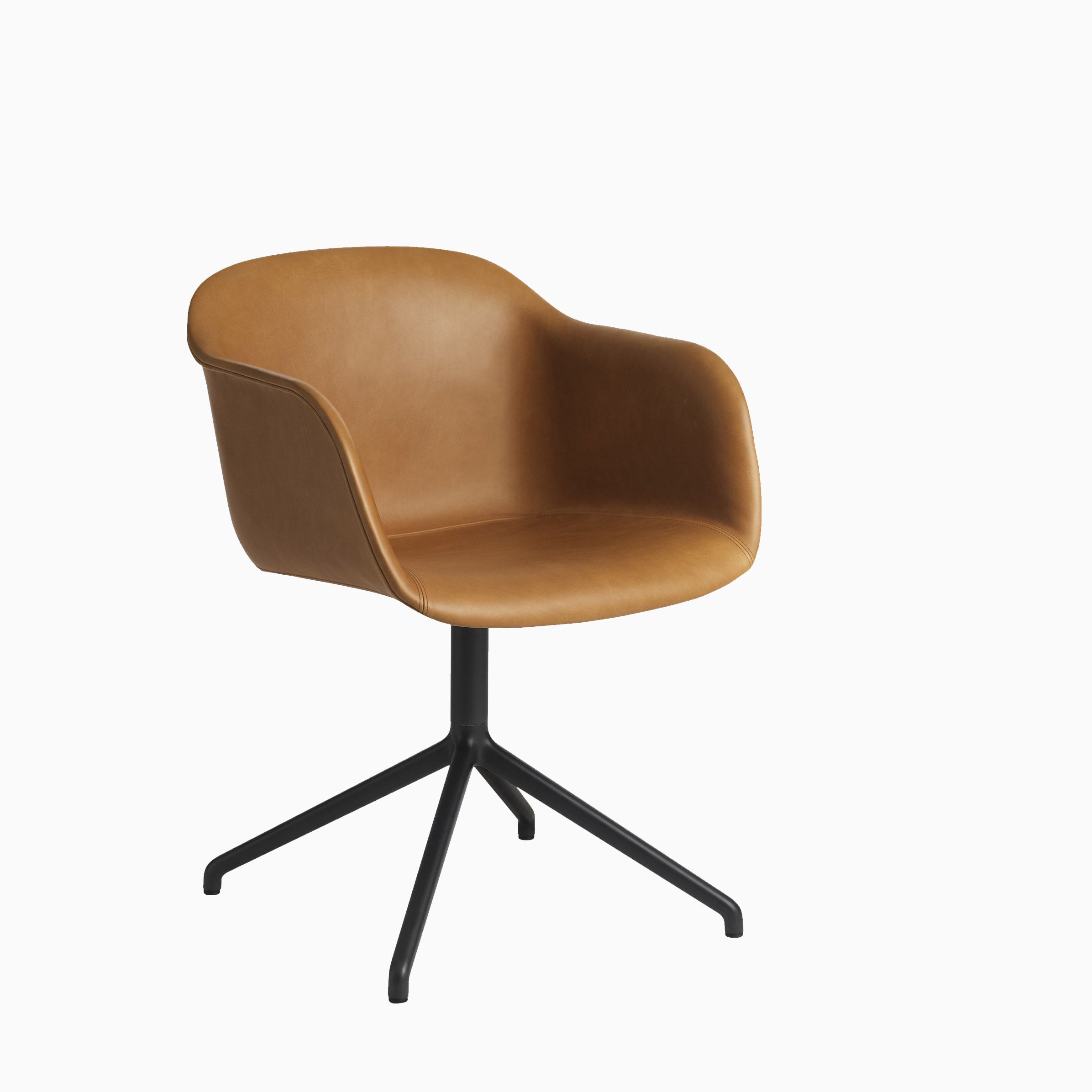 Muuto Fiber Armchair Swivel Base Cognac Refined Leather