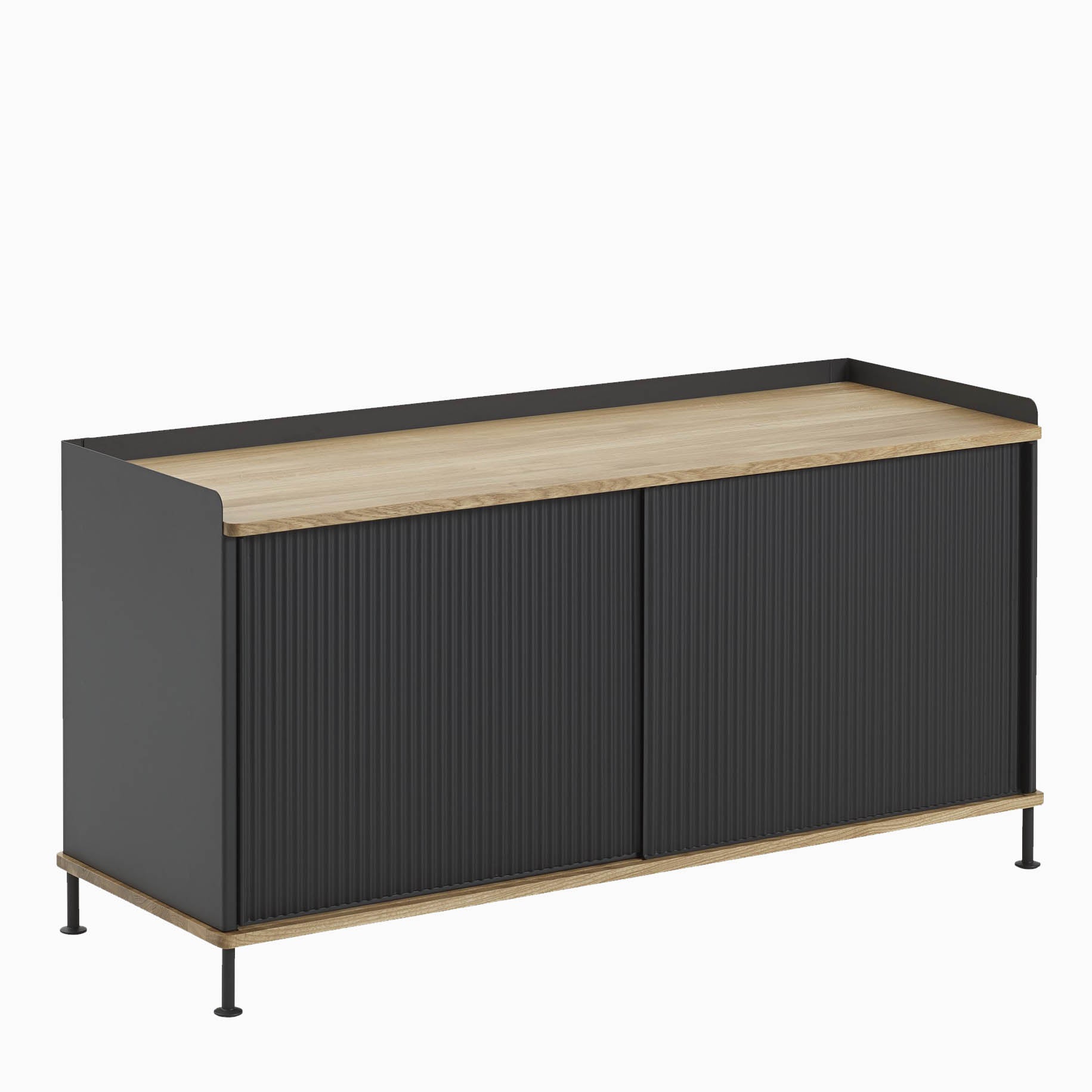 Muuto Enfold Sideboard Low Black With Oak Top Side View