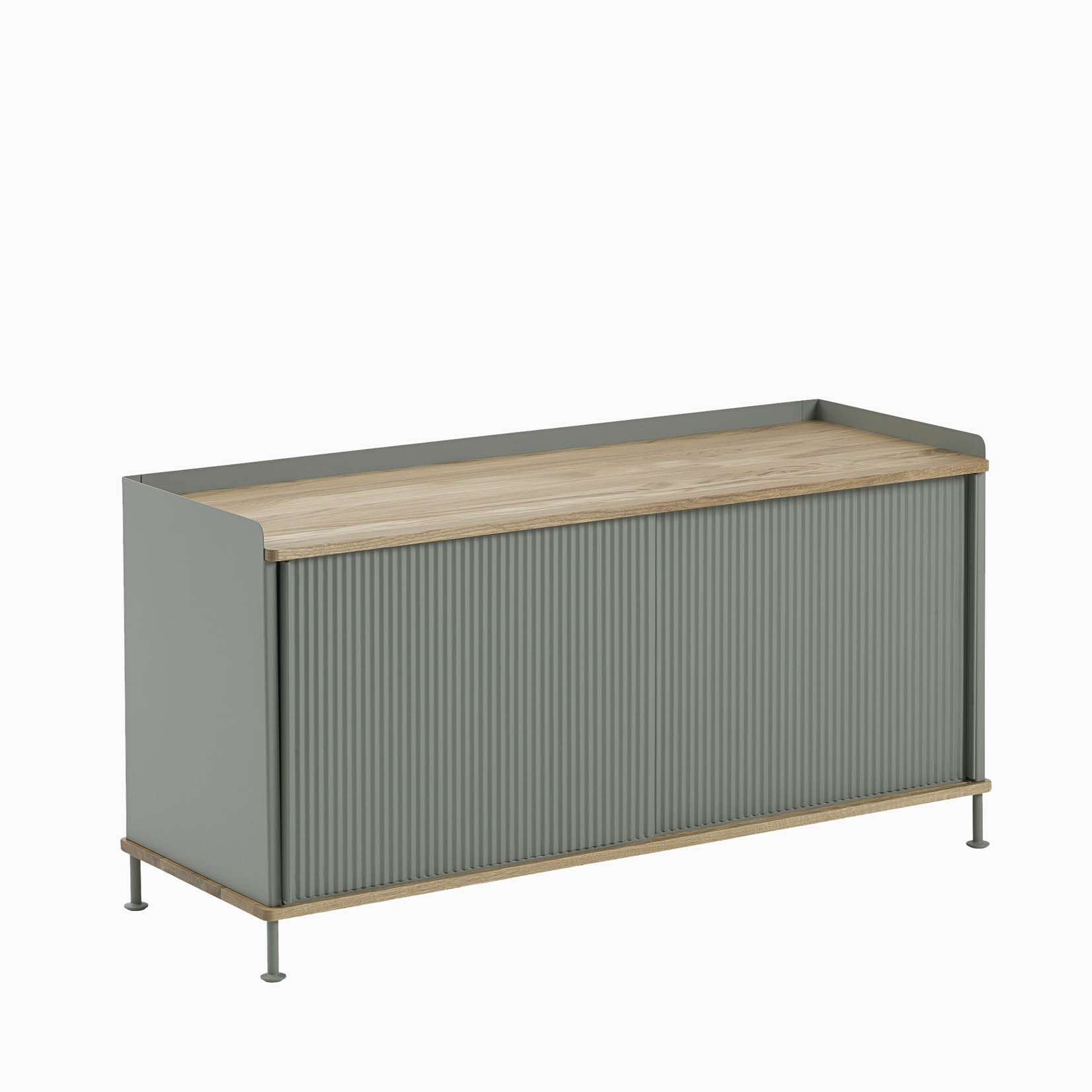 Muuto Enfold Sideboard Low Dusty Green with Oak Top Side View