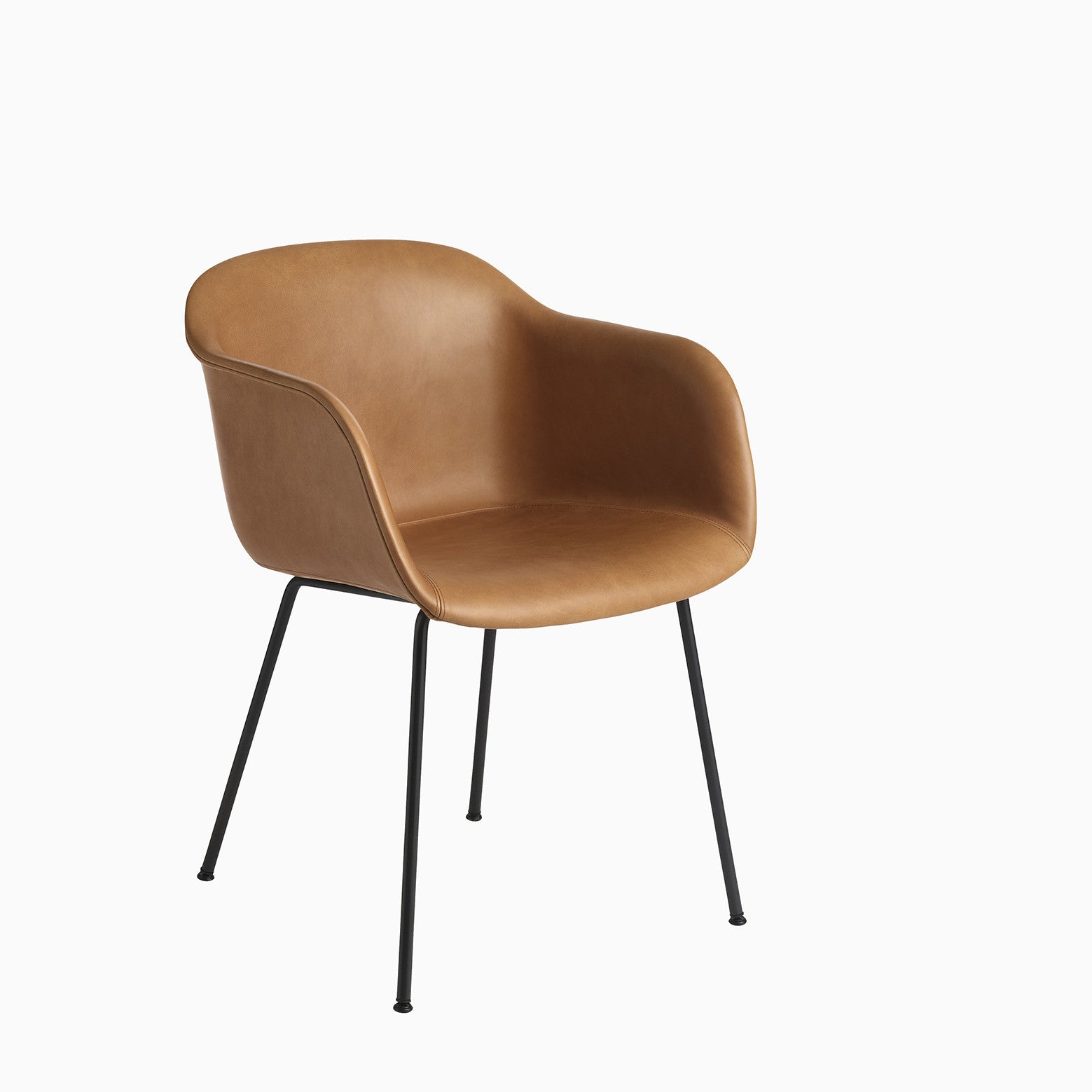 Muuto Fiber Armchair Tube Base Cognac Leather Black