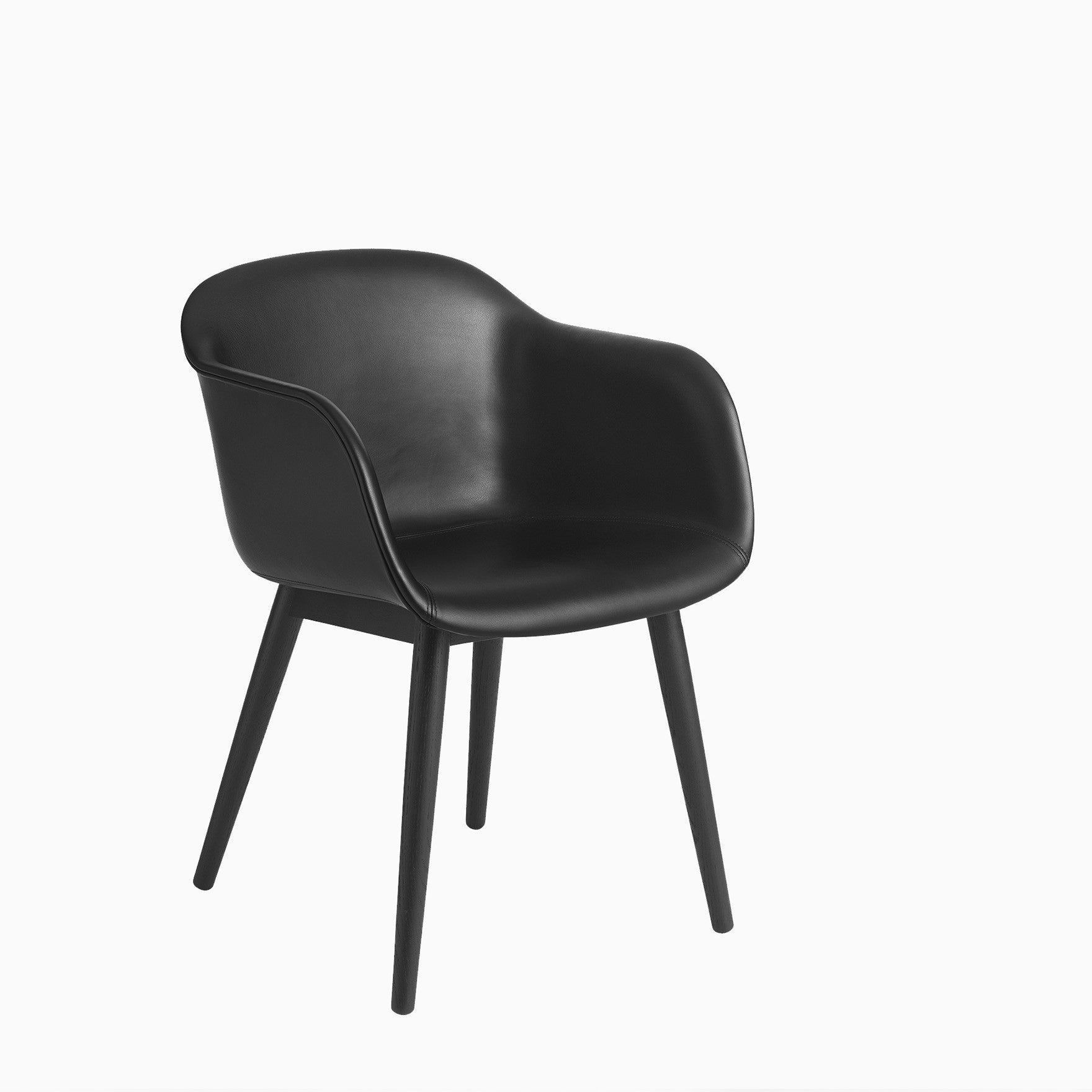 Muuto Fiber Armchair Wood Base Black Leather Black