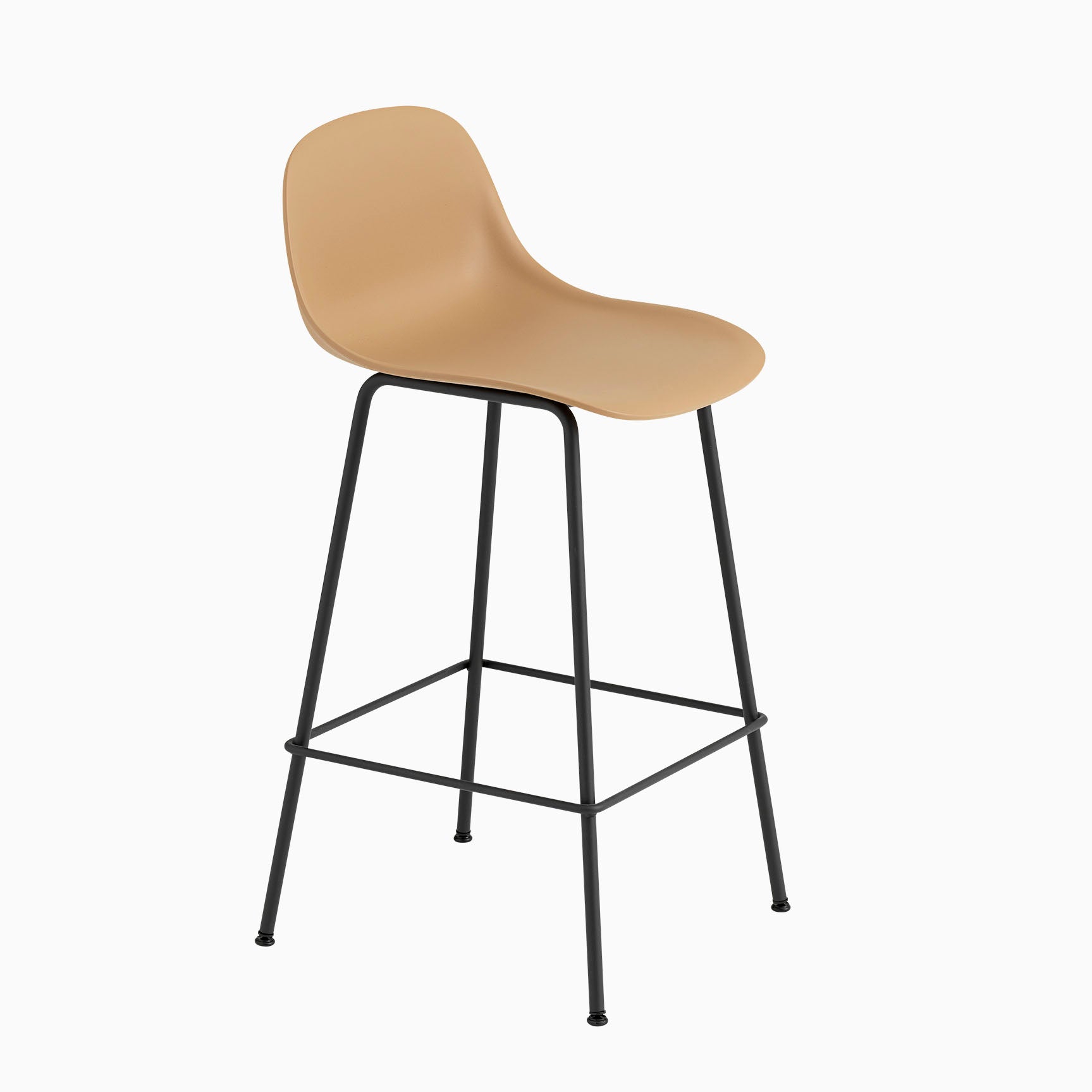 Muuto Fiber Bar Stool with Backrest Tube Base Cognac Leather