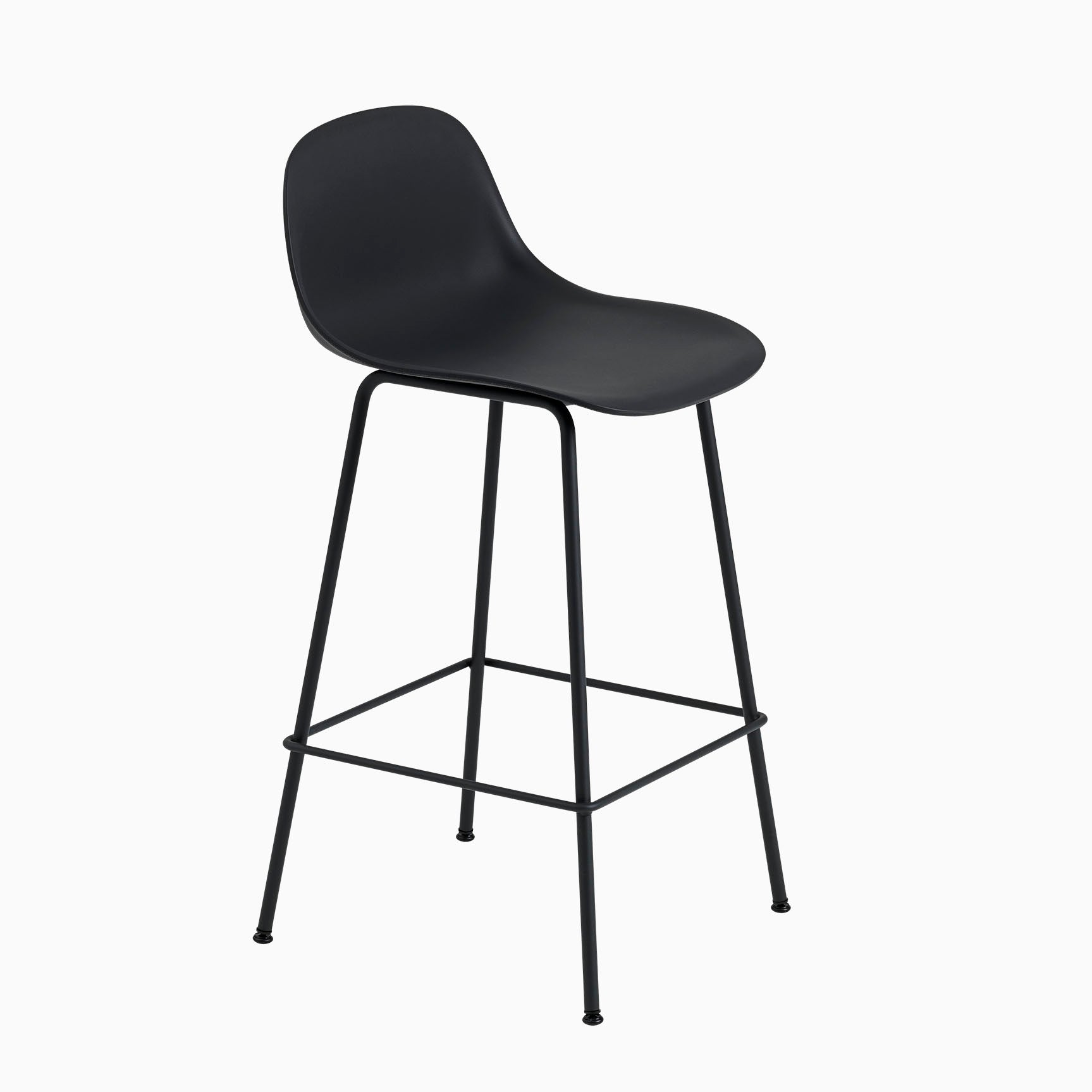 Muuto Fiber Bar Stool with Backrest Tube Base Black