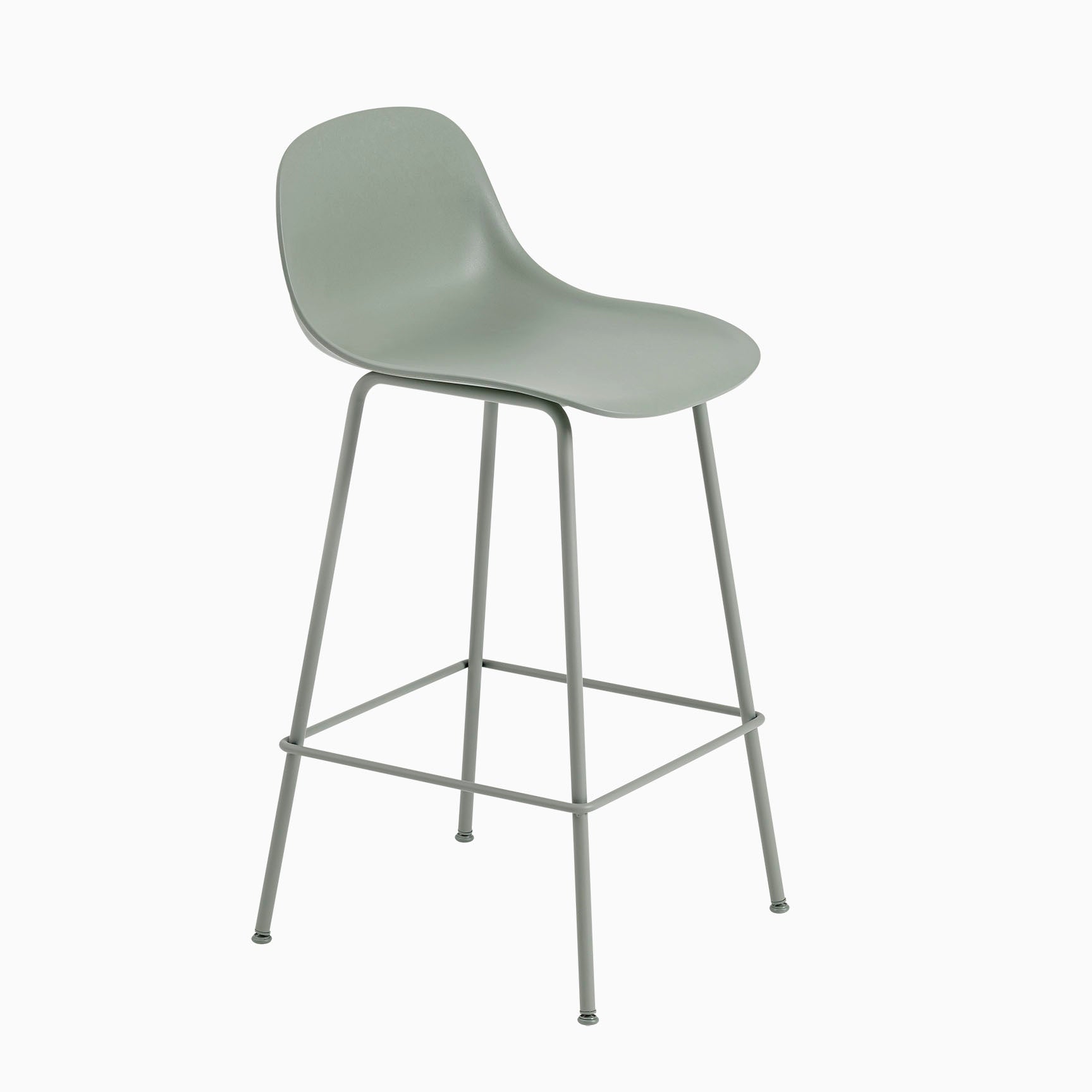 Muuto Fiber Bar Stool with Backrest Tube Base Dusty Green